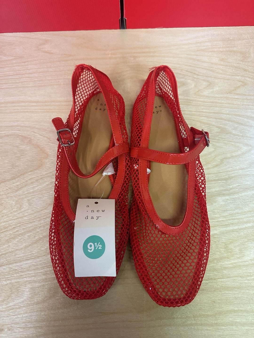 A New Day Mesh Mary Jane Flats Size 9.5 Red 3