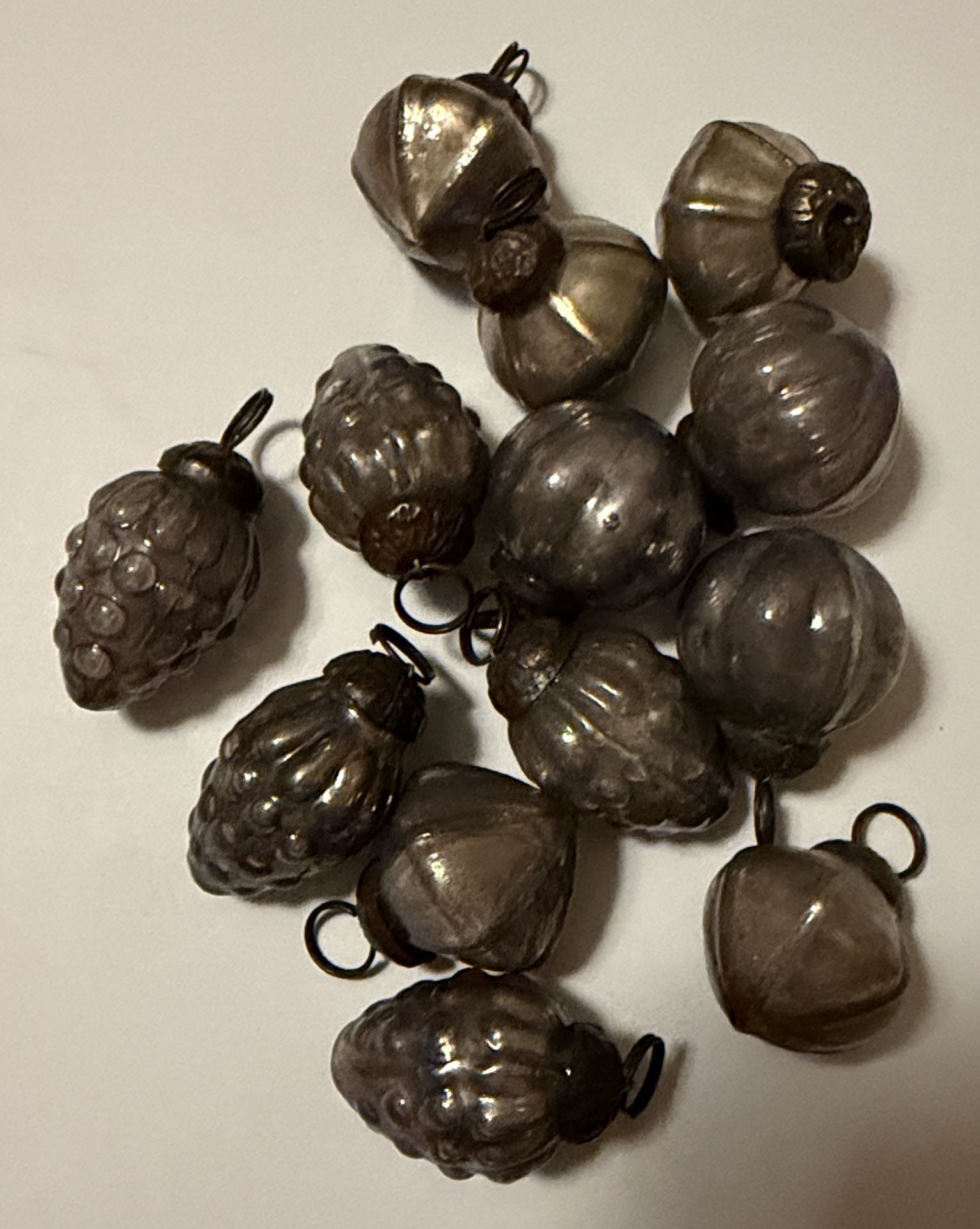 Vintage Mercury Glass Christmas Ornaments Lot of 12 Miniature Fruit 4