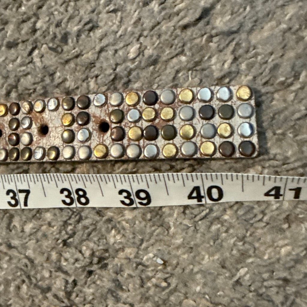 Vintage Studded Distressed Leather Belt Multi-Tone Hardware 4