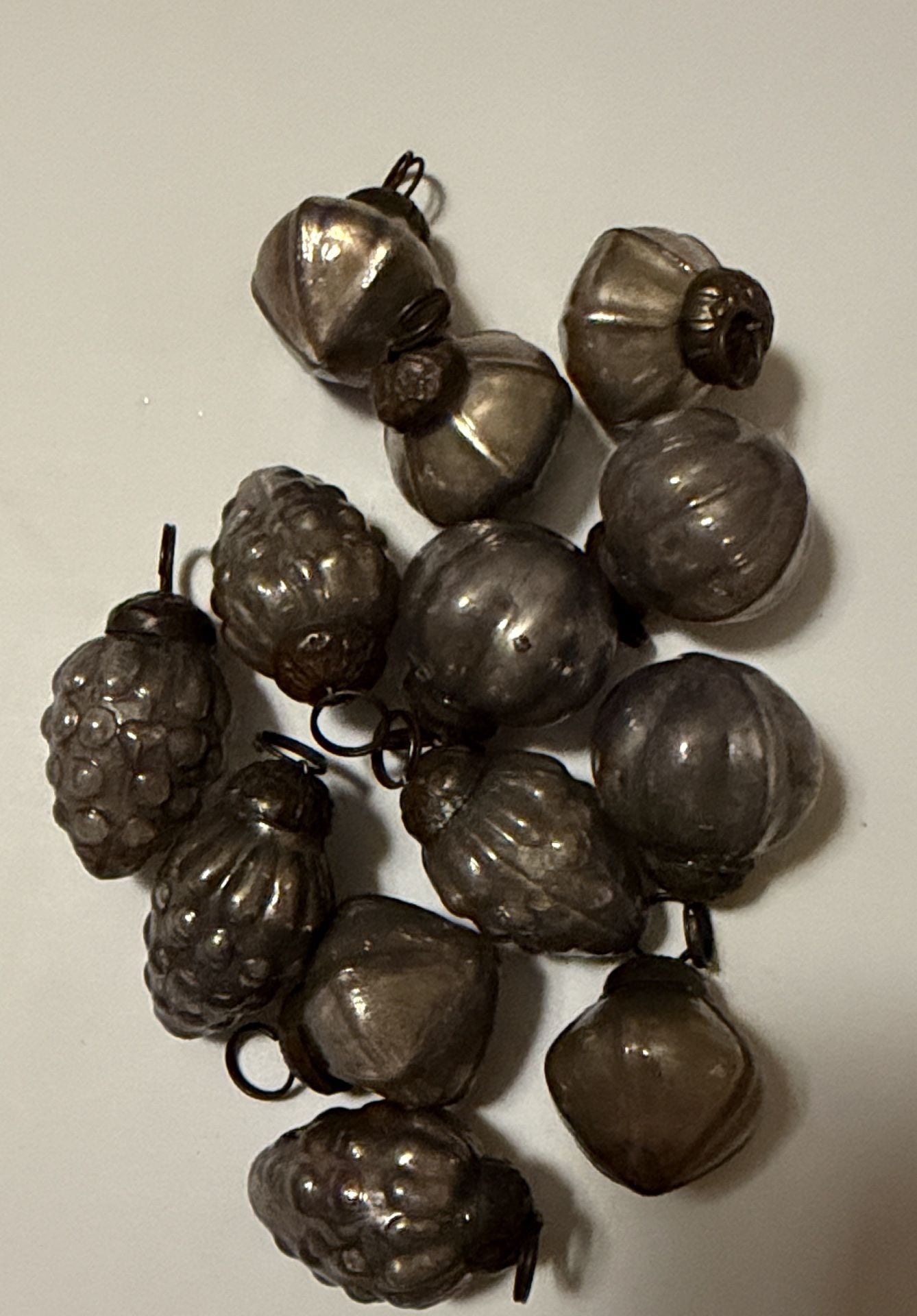 Vintage Mercury Glass Christmas Ornaments Lot of 12 Miniature Fruit 1