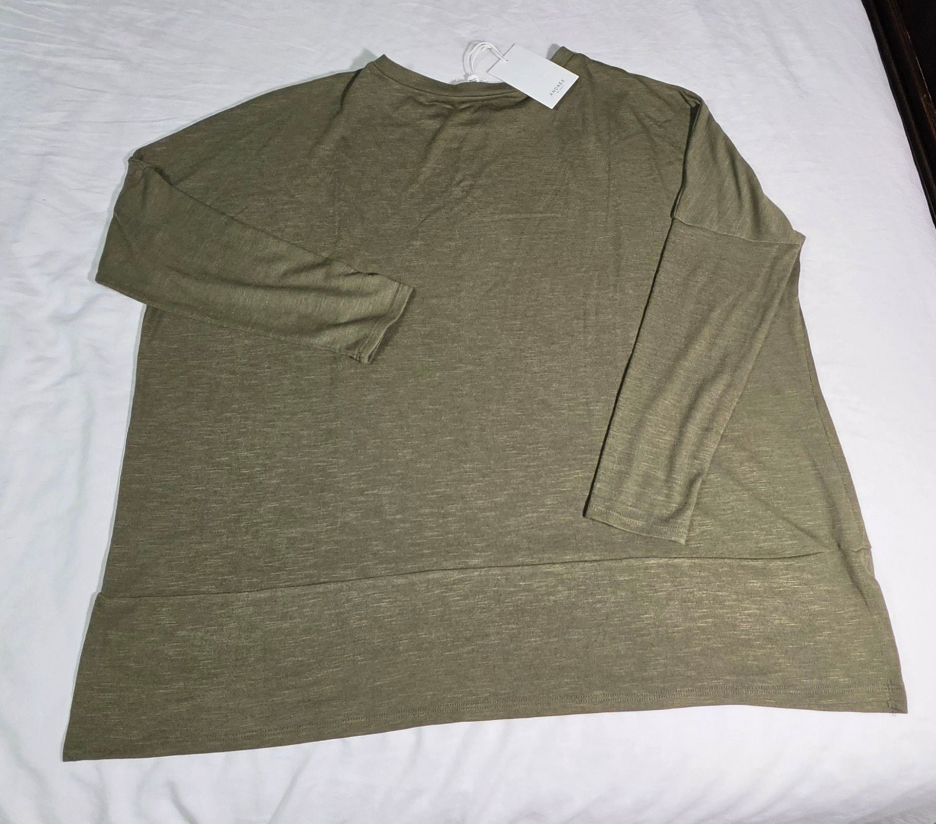 Andree By Unit Top Size M Olive Green Long Sleeve Pocket Tunic Blouse 3