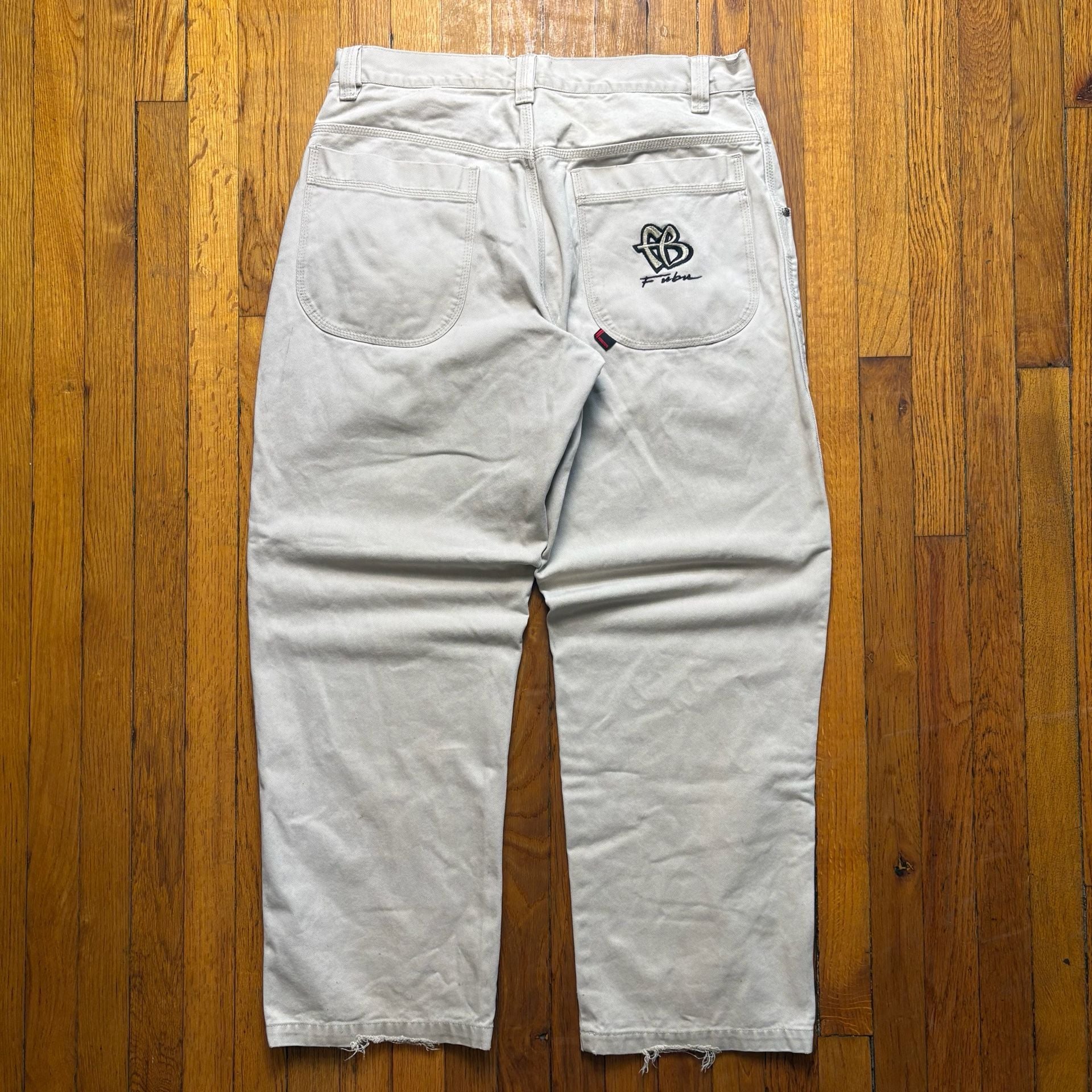 Vintage Fubu Jeans Beige Baggy Denim Pants Size 36x32 8