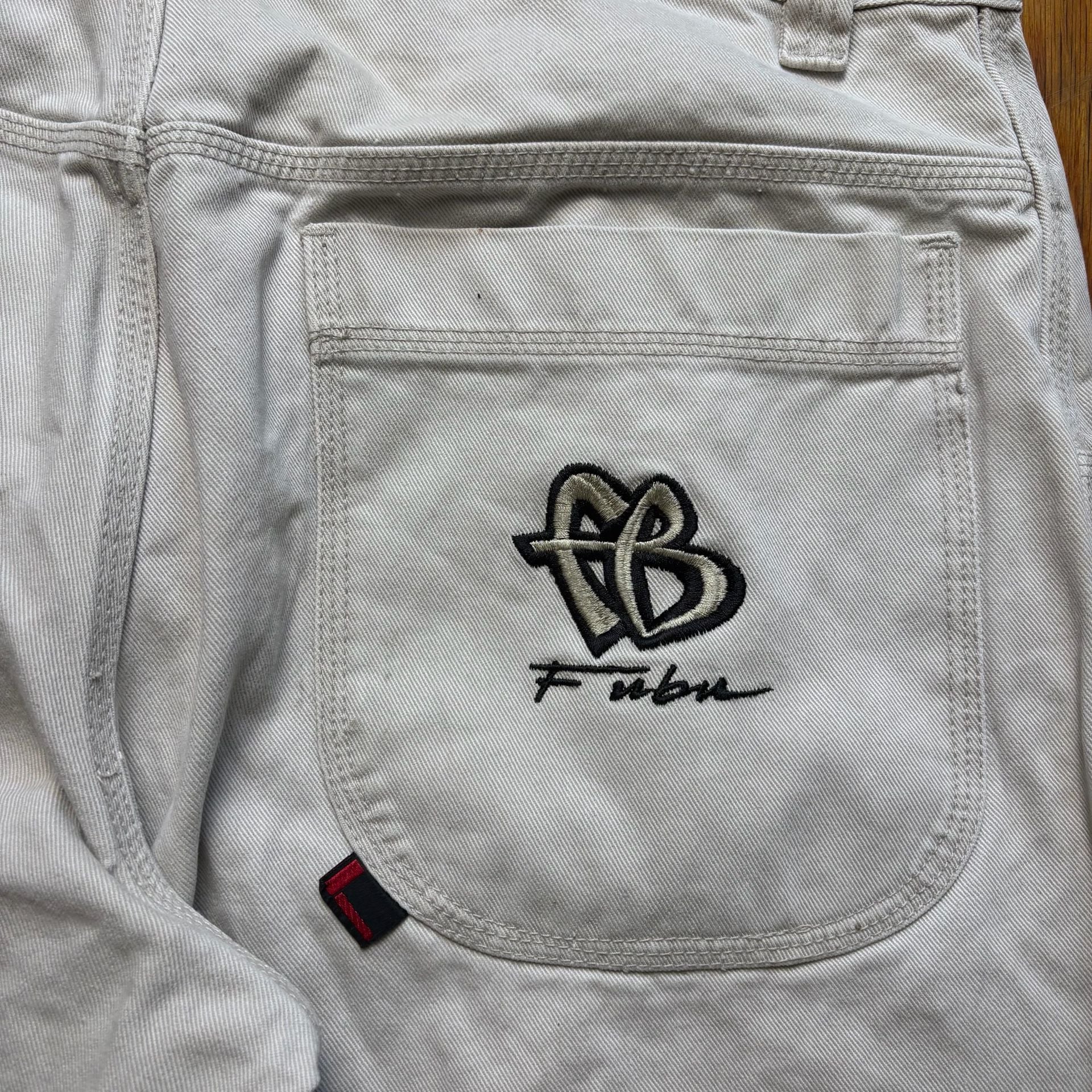 Vintage Fubu Jeans Beige Baggy Denim Pants Size 36x32 9
