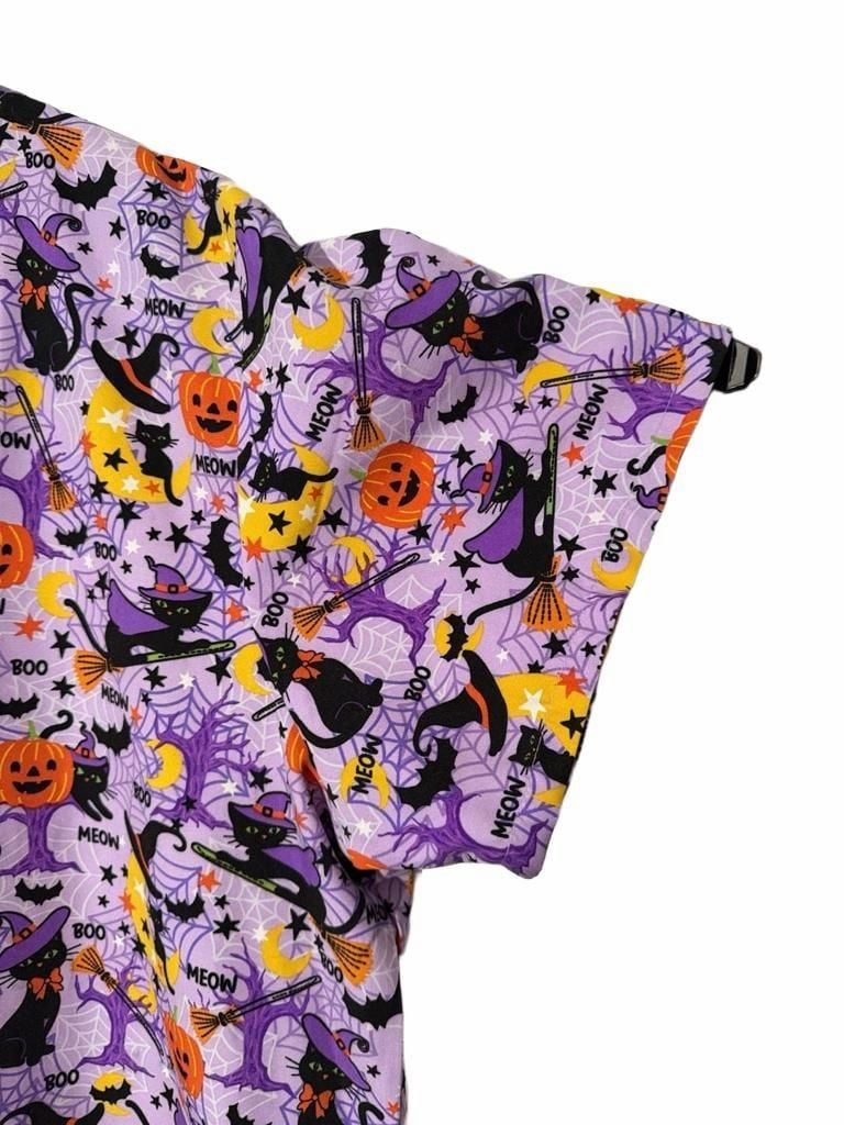 Divine Curves Halloween Scrub Top Size 3X Black Cat Pumpkin Print 8