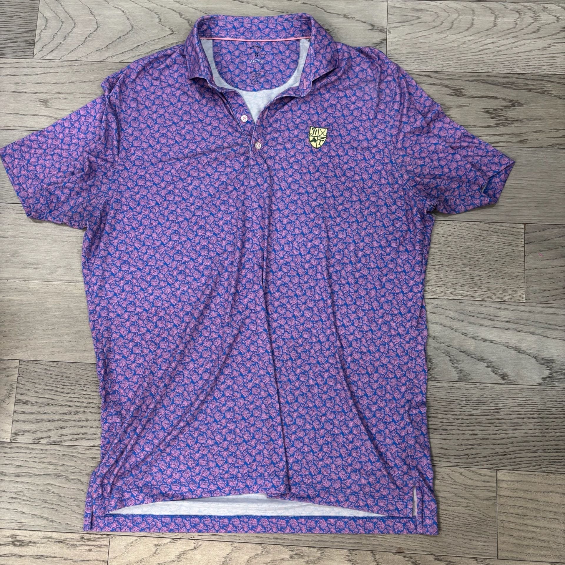 Johnnie-O TopShelf Polo Shirt Size L Pink Blue Coral Print 2