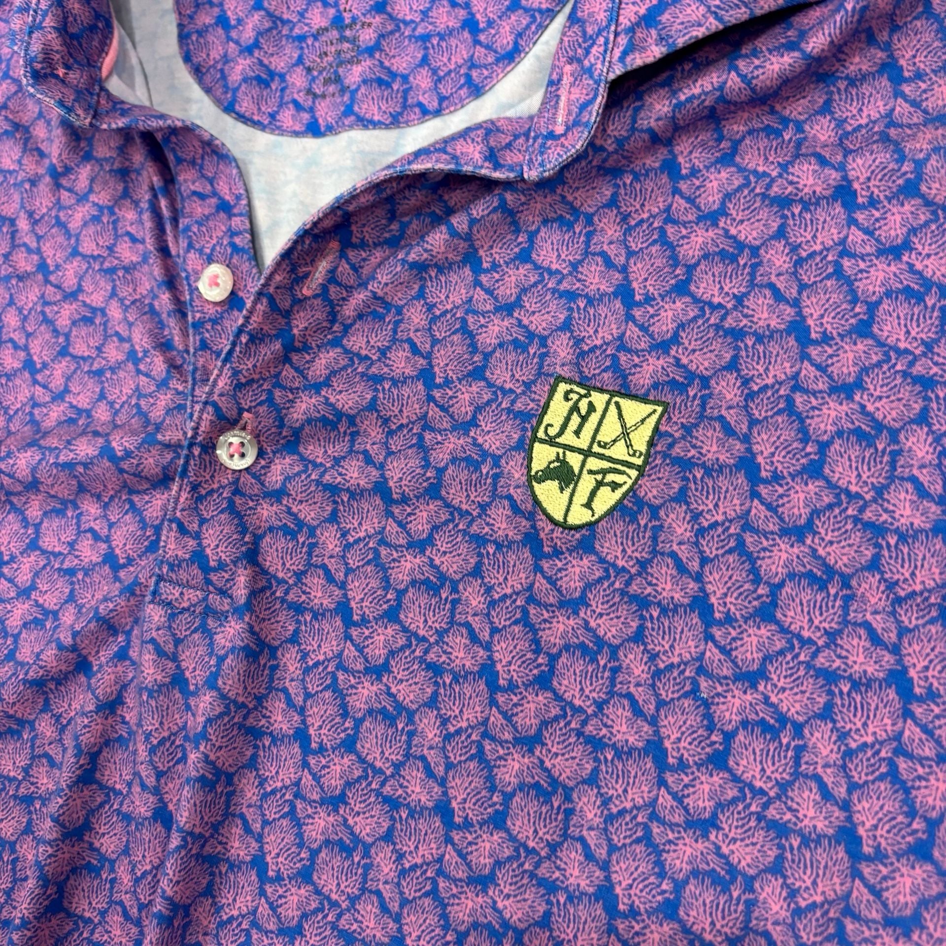 Johnnie-O TopShelf Polo Shirt Size L Pink Blue Coral Print 5