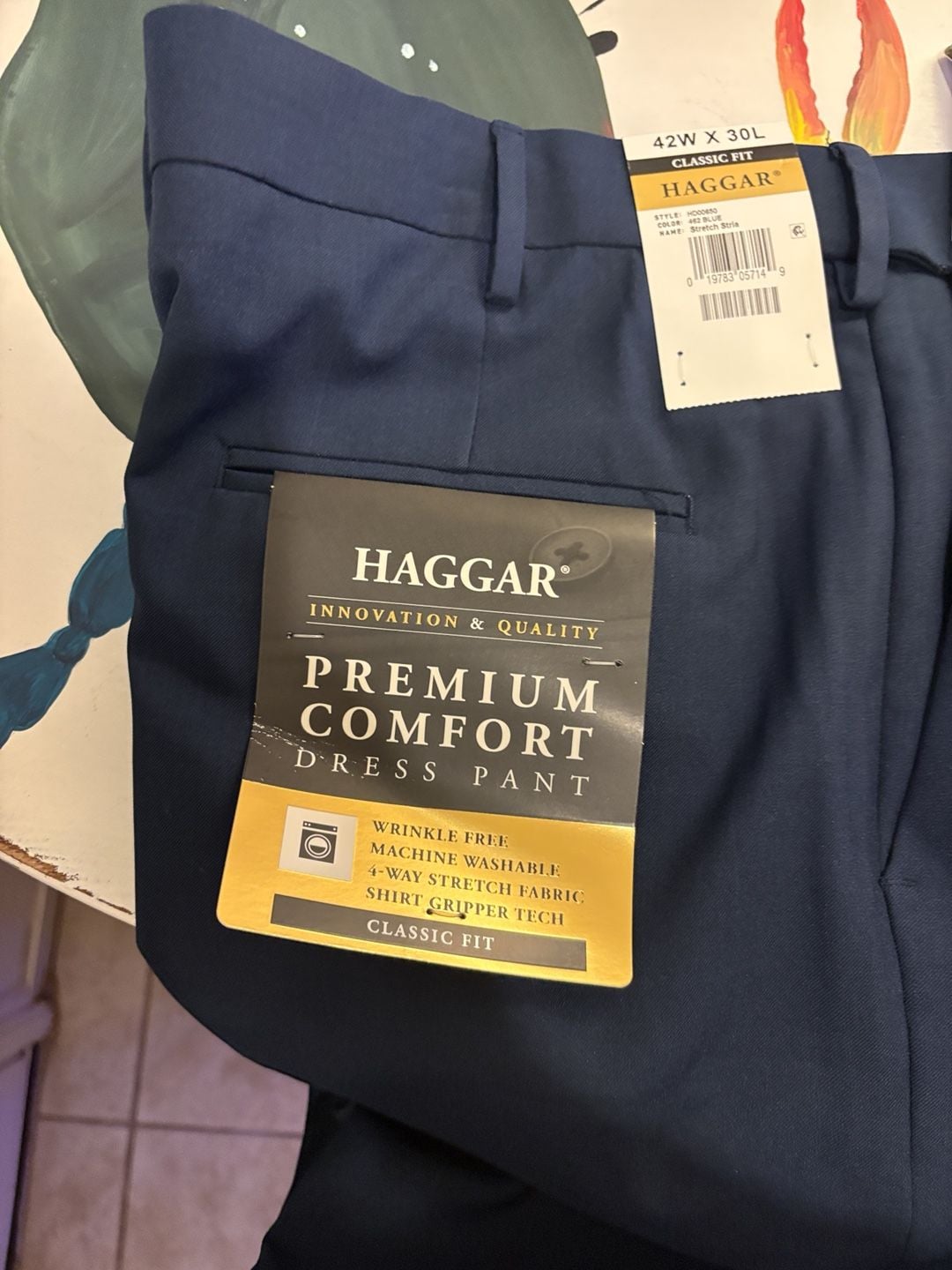 Haggar Premium Comfort Dress Pant 42x30 Blue Classic Fit 3