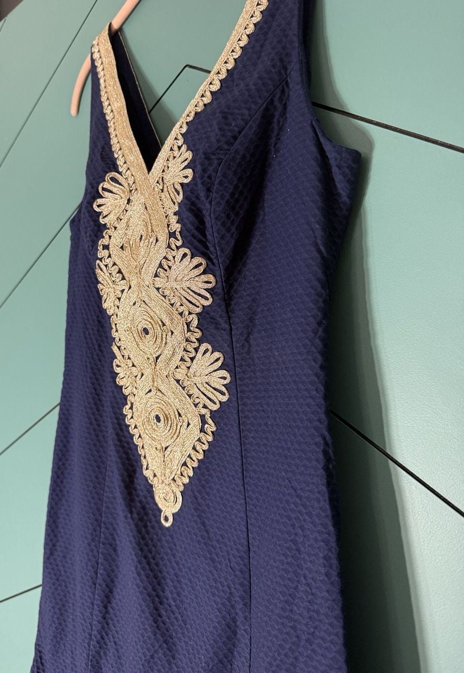 Lilly Pulitzer Dress Size 0 Navy Blue Gold Embroidered Sleeveless 4