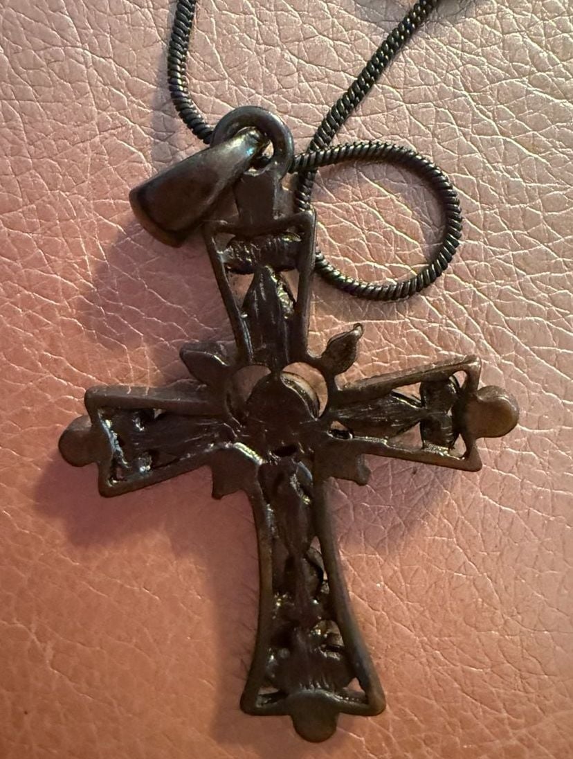 Ornate Rhinestone Cross Pendant Necklace black 7