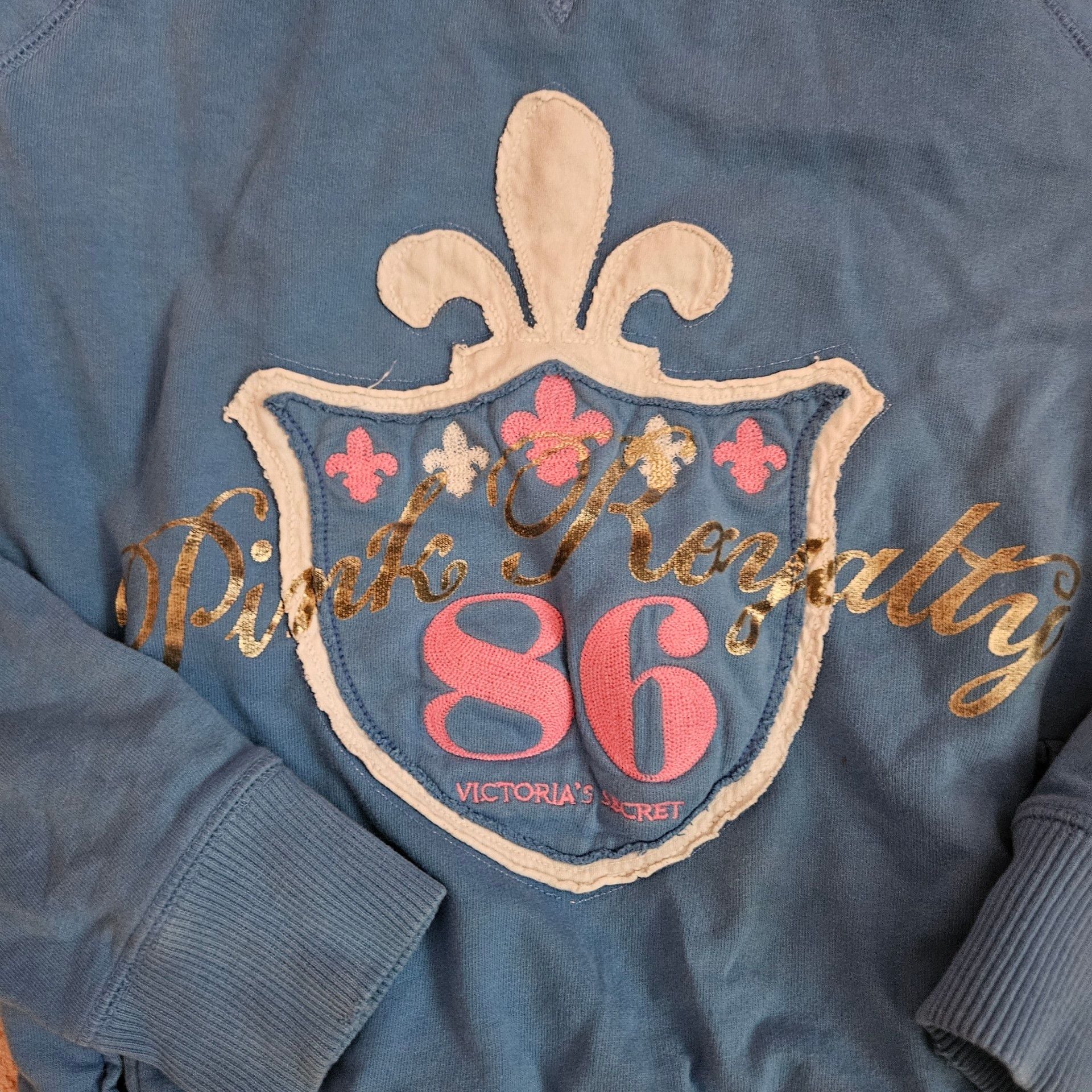 VTG Victoria's Secret PINK Crewneck Sweatshirt XS Blue Royalty Shield Logo *Spot 3
