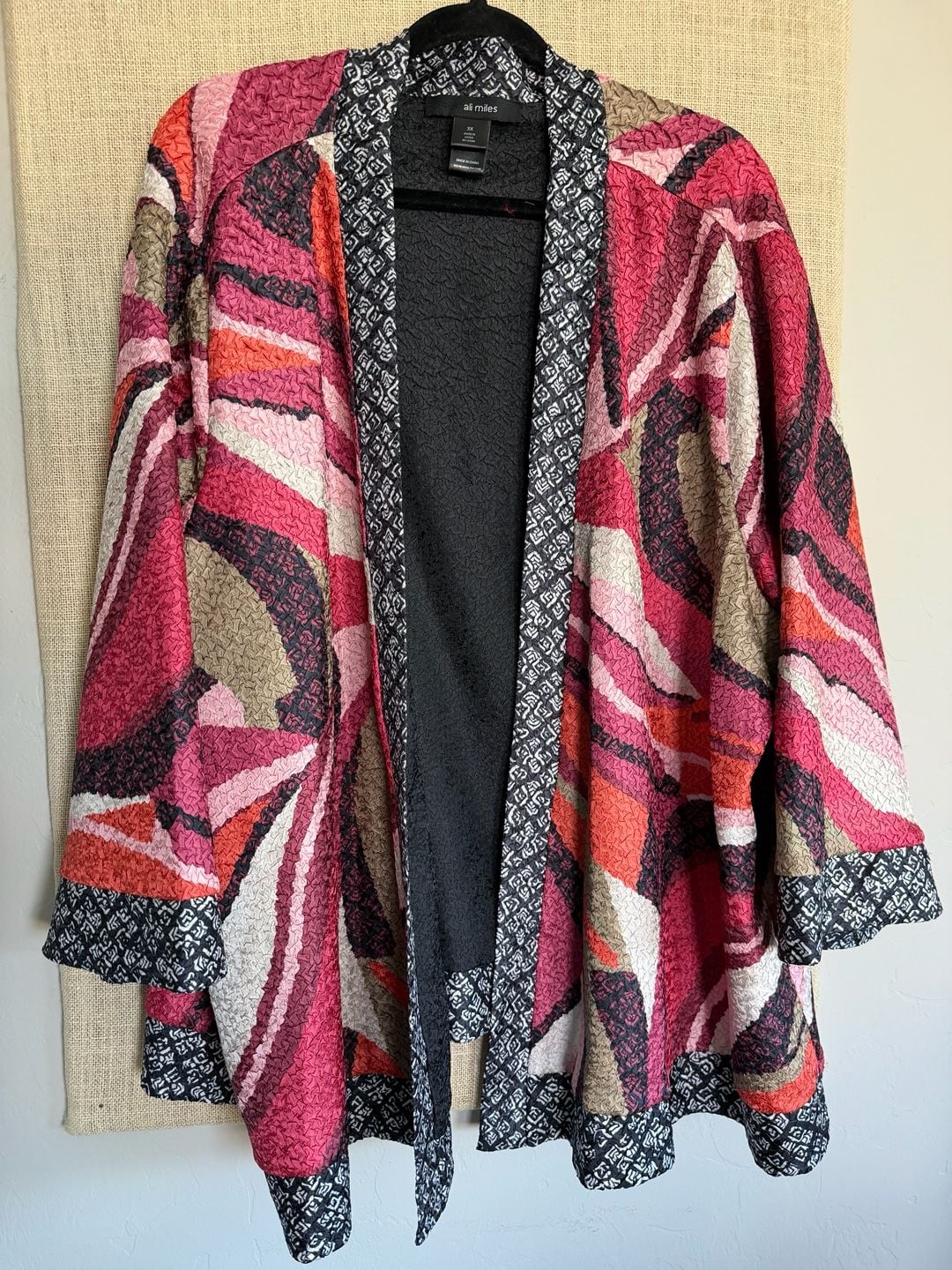Ali Miles Open Front Cardigan Size 3X Crinkle Abstract Multicolor 2