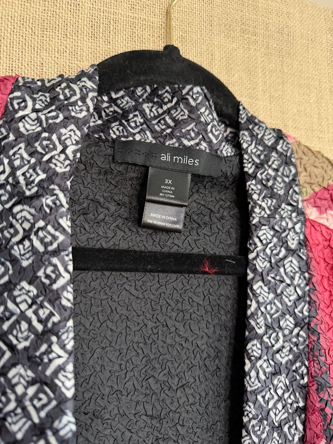 Ali Miles Open Front Cardigan Size 3X Crinkle Abstract Multicolor 3