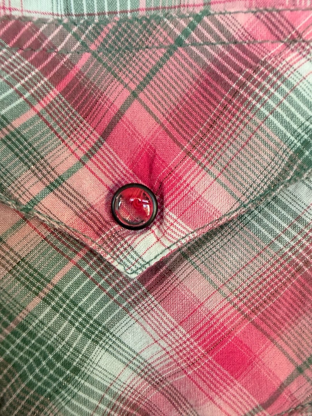 Rock 47 by Wrangler Western Plaid Shirt Size XL Pink Green Embroidered 4