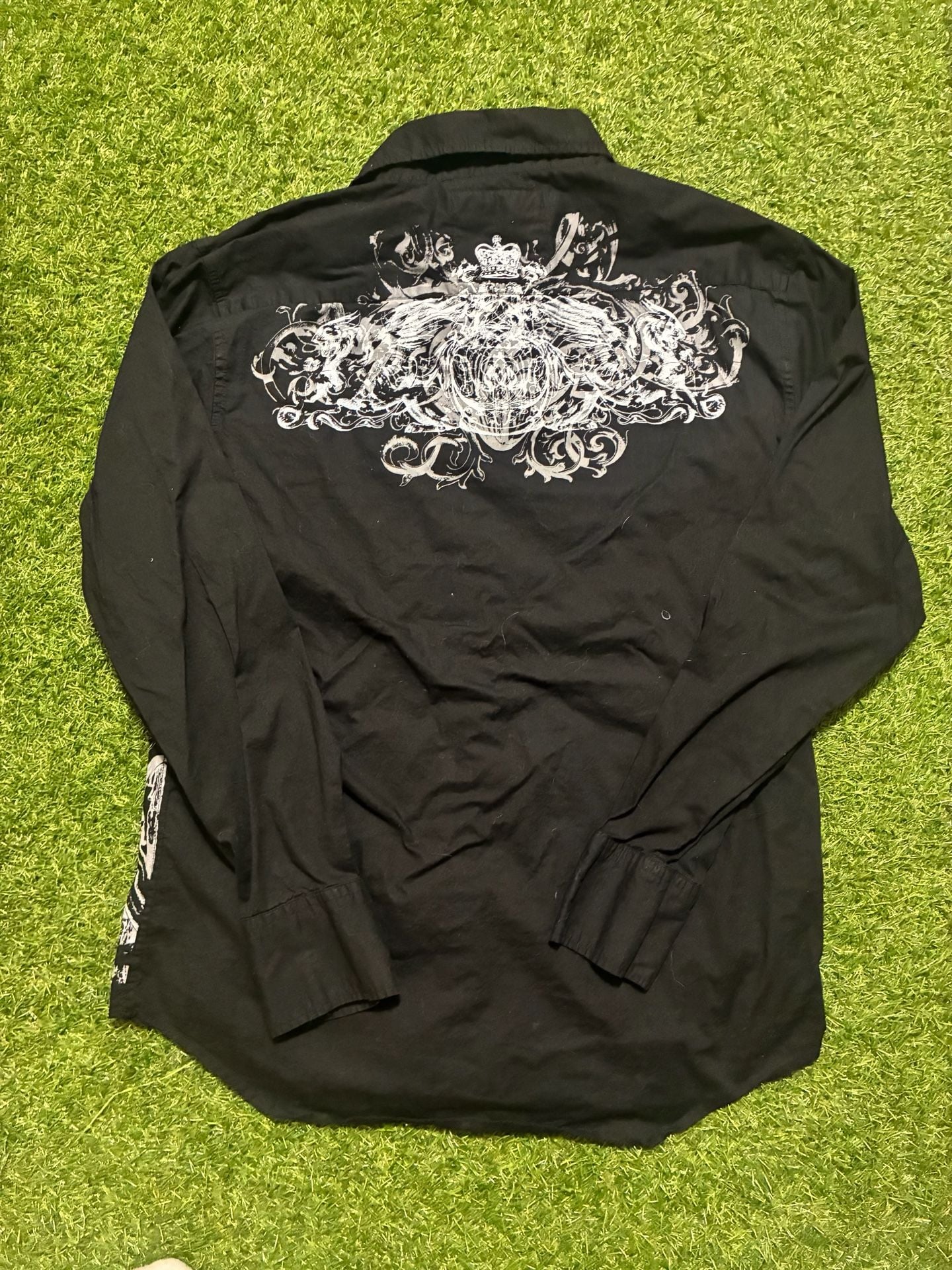 Affliction styled Long Sleeve Button-Down Shirt Black Graphic 4