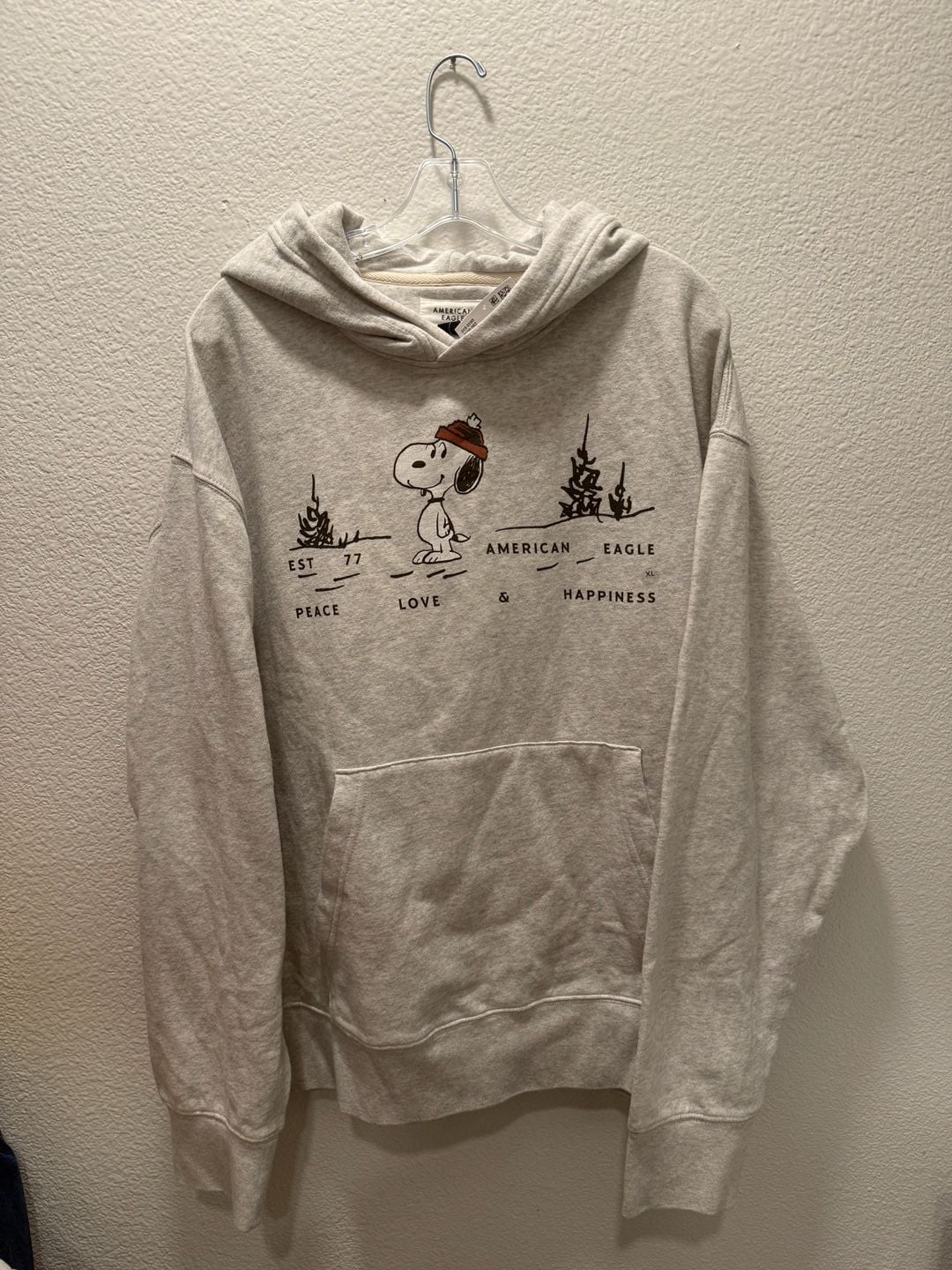 American Eagle Snoopy Hoodie Size XL Beige 2