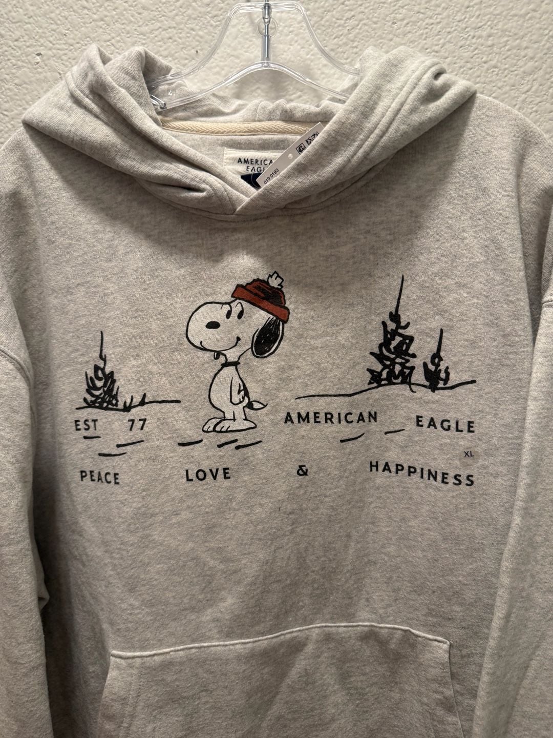 American Eagle Snoopy Hoodie Size XL Beige 6