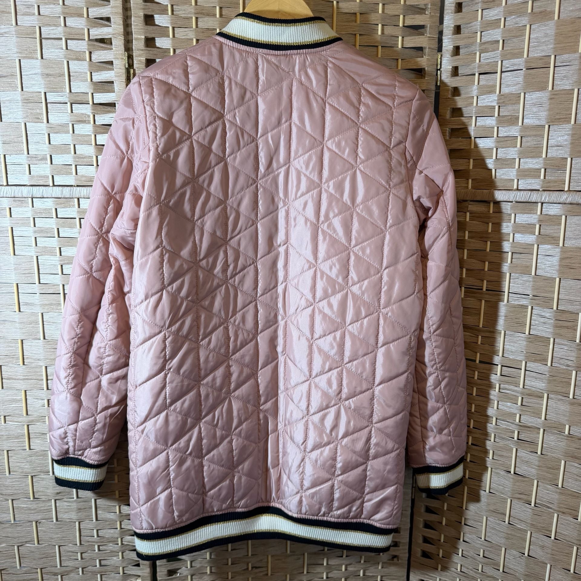 Arizona Jeans Co. Quilted Bomber Jacket Size S Pink Full Zip 4