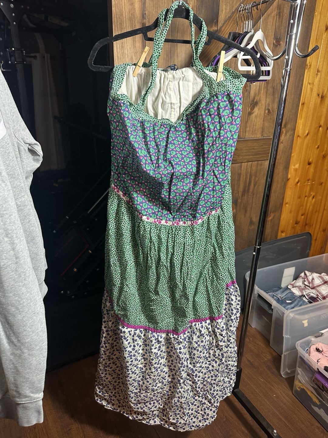 Gap Halter Maxi Dress Size L Green Floral Tiered 2