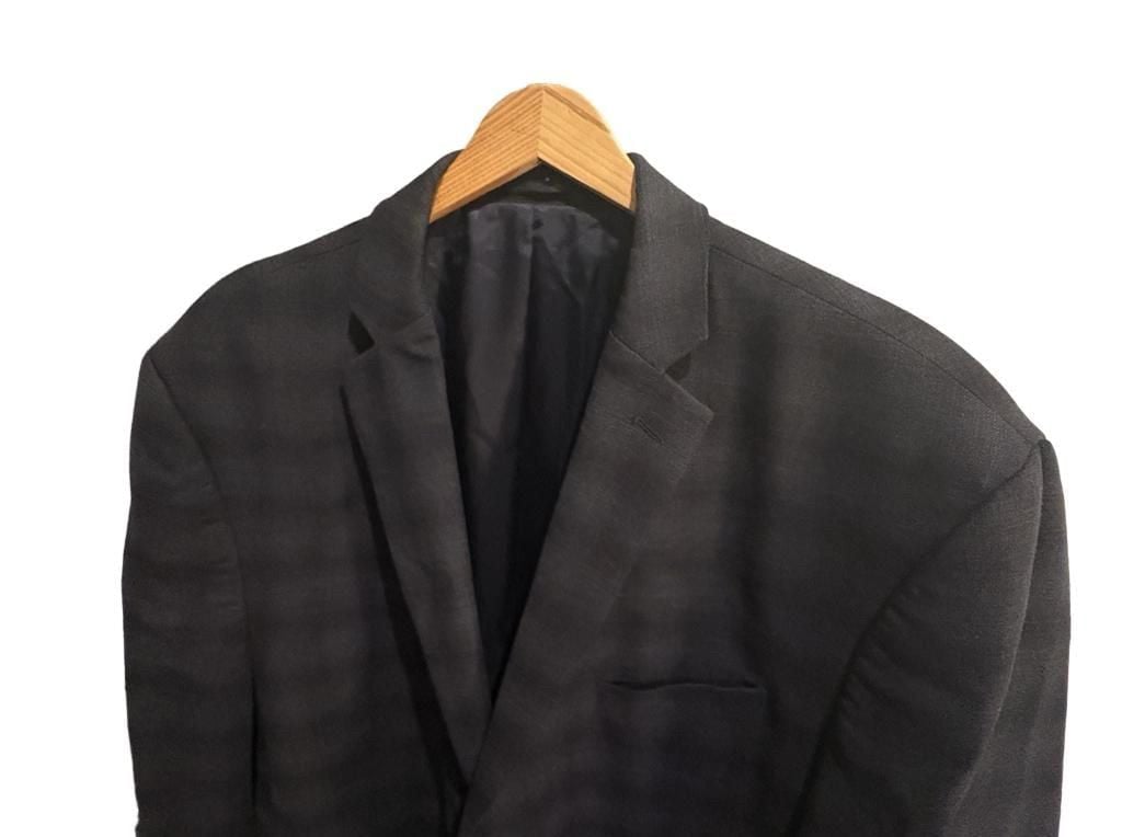 Calvin Klein Suit Jacket Size 48L Black Wool Plaid Sport Coat Blazer 3