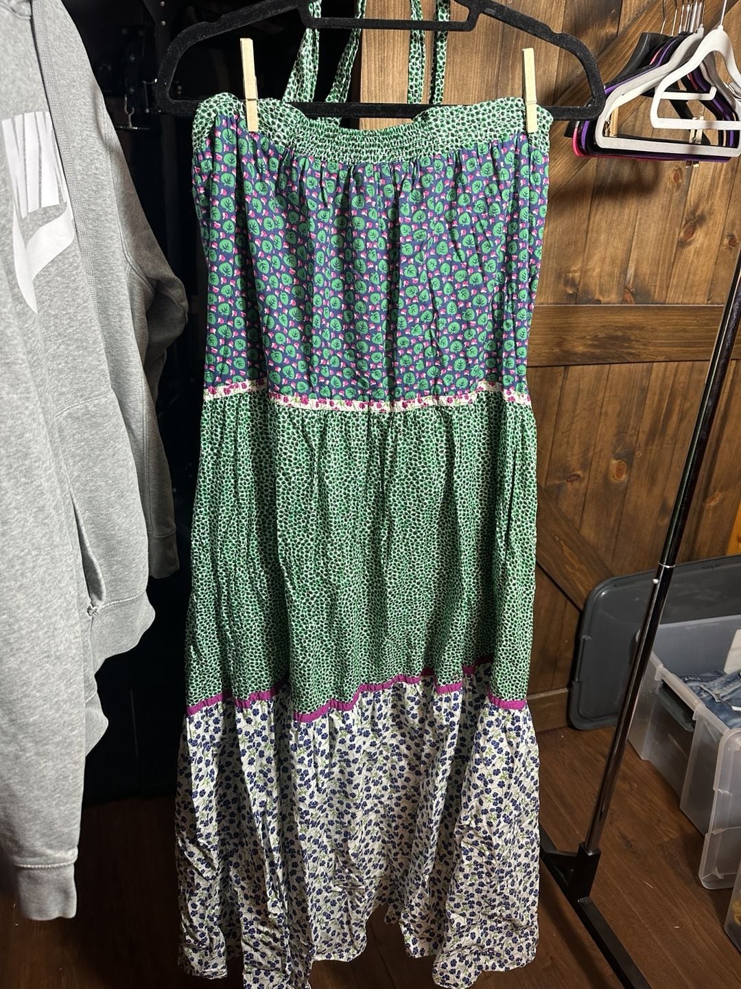 Gap Halter Maxi Dress Size L Green Floral Tiered 4