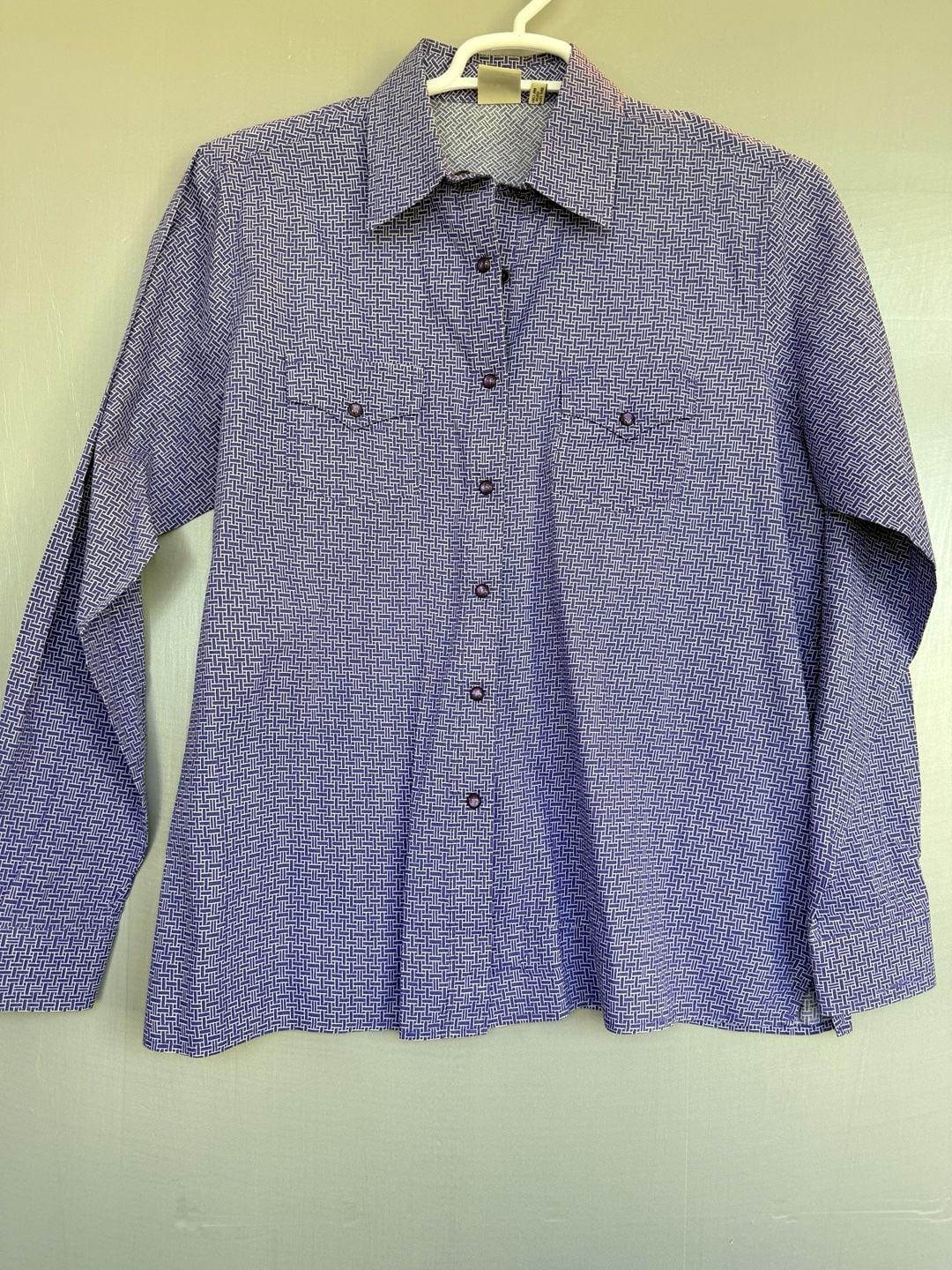 Rockies Western Shirt XL Purple Geometric Long Sleeve Pearl Snap Cotton 2