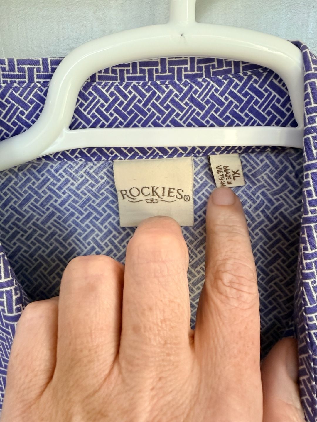 Rockies Western Shirt XL Purple Geometric Long Sleeve Pearl Snap Cotton 4