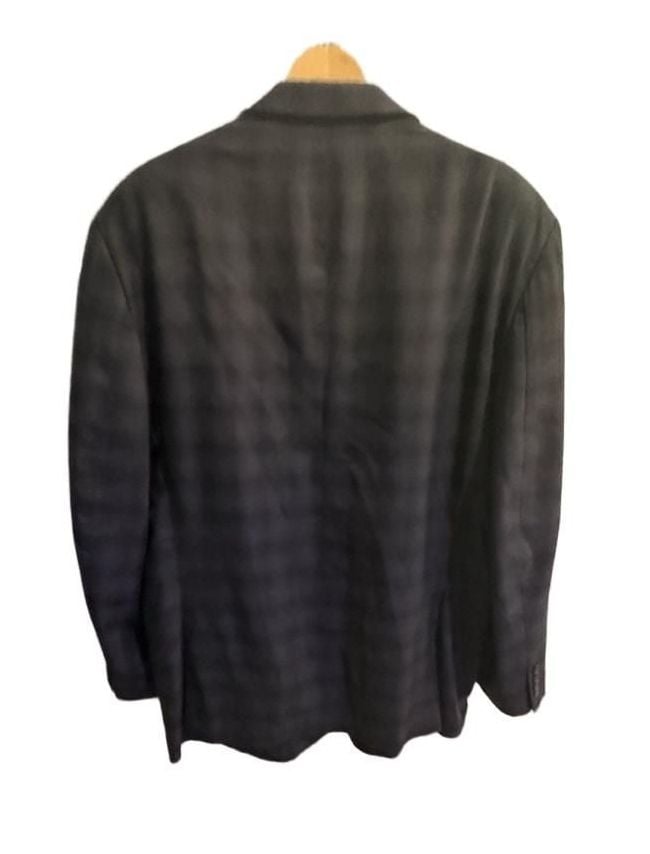 Calvin Klein Suit Jacket Size 48L Black Wool Plaid Sport Coat Blazer 8