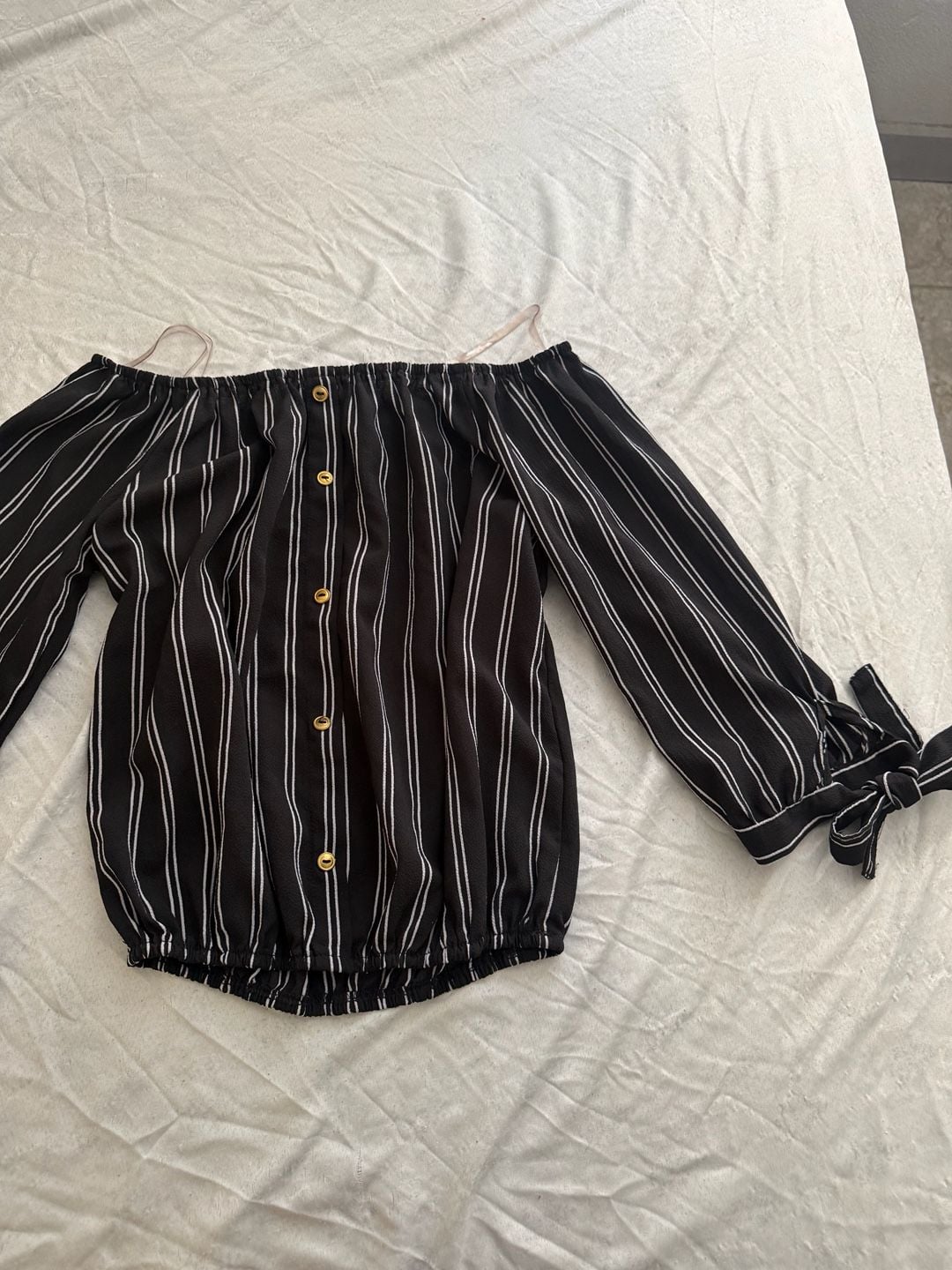 Striped Off-The-Shoulder Long Sleeve Blouse 2