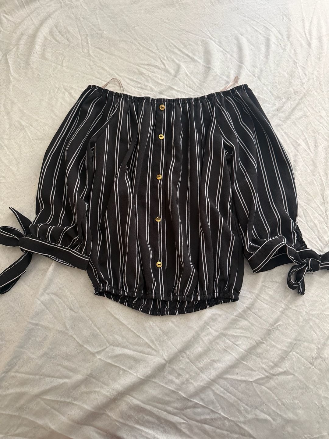 Striped Off-The-Shoulder Long Sleeve Blouse 3