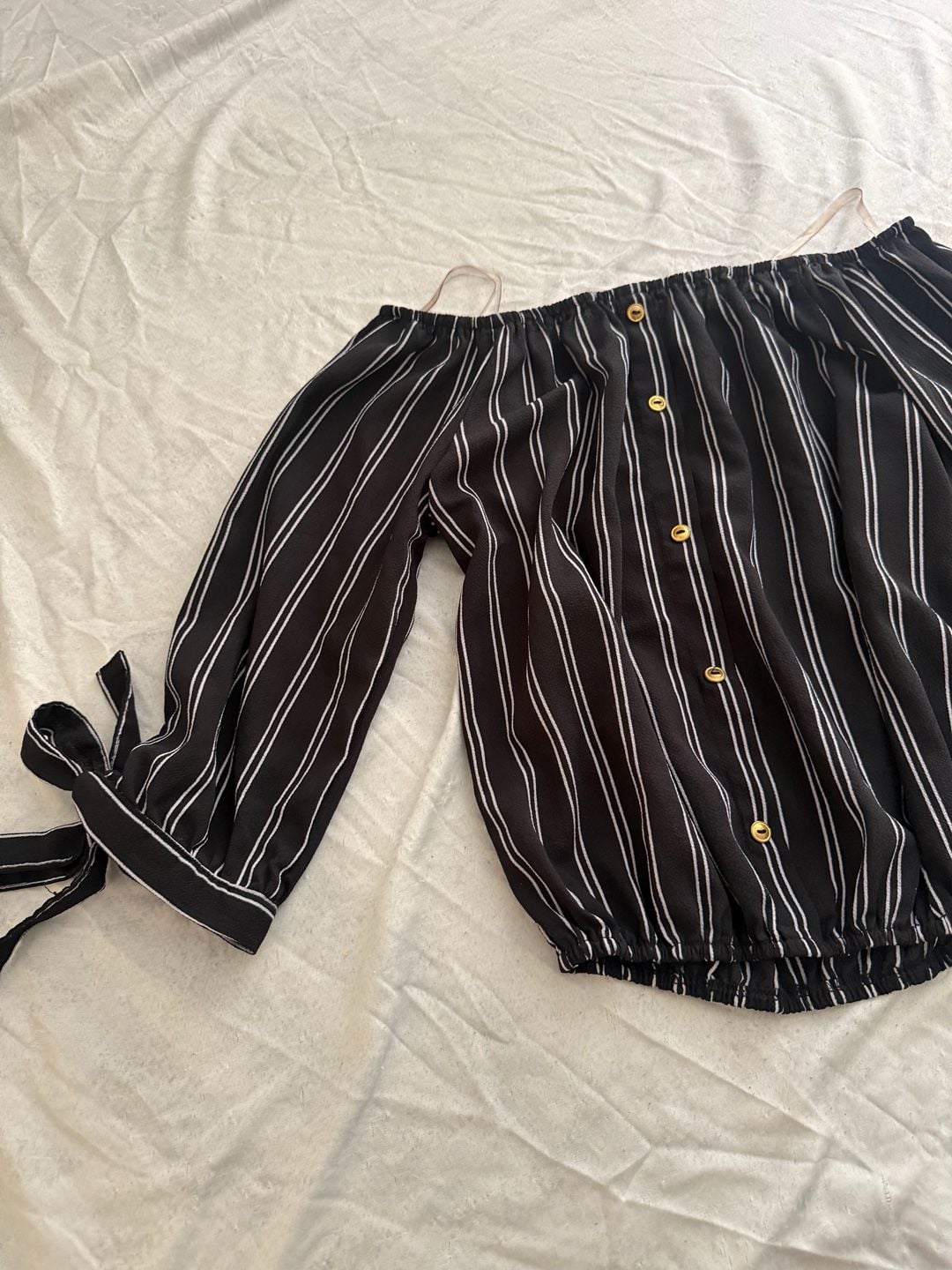 Striped Off-The-Shoulder Long Sleeve Blouse 5