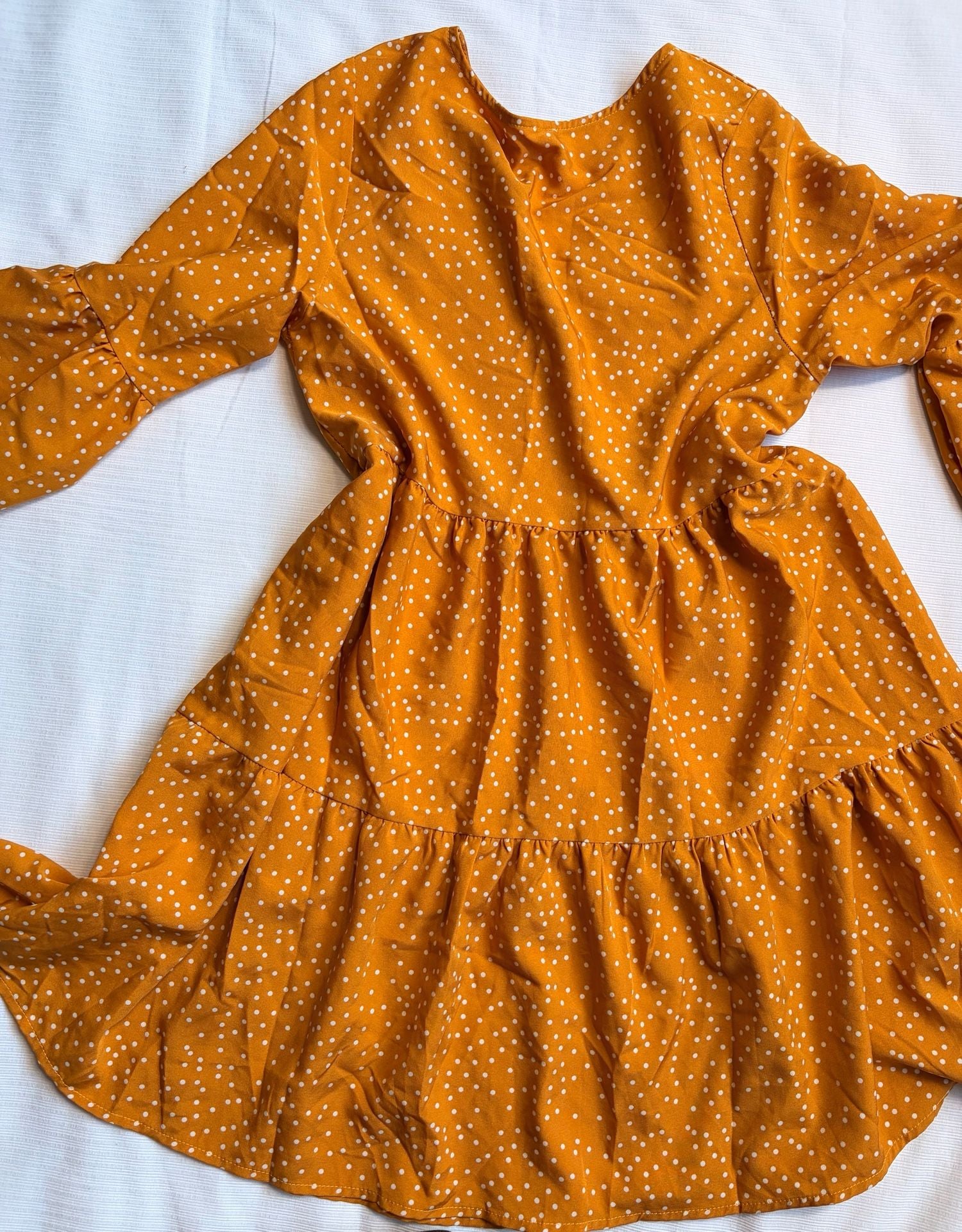 Unbranded Polka Dot Dress Size S Orange Long Sleeve Tiered Mini Fall 5