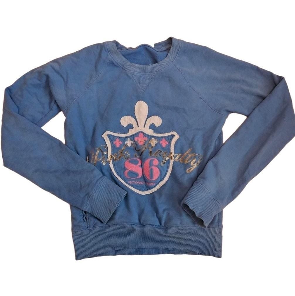 VTG Victoria's Secret PINK Crewneck Sweatshirt XS Blue Royalty Shield Logo *Spot 2