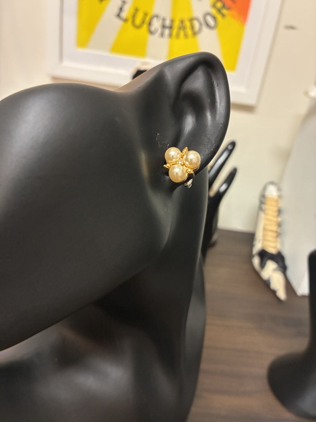 Destine Austrian Crystal Pearl Cluster Gold Tone Stud Earrings 2