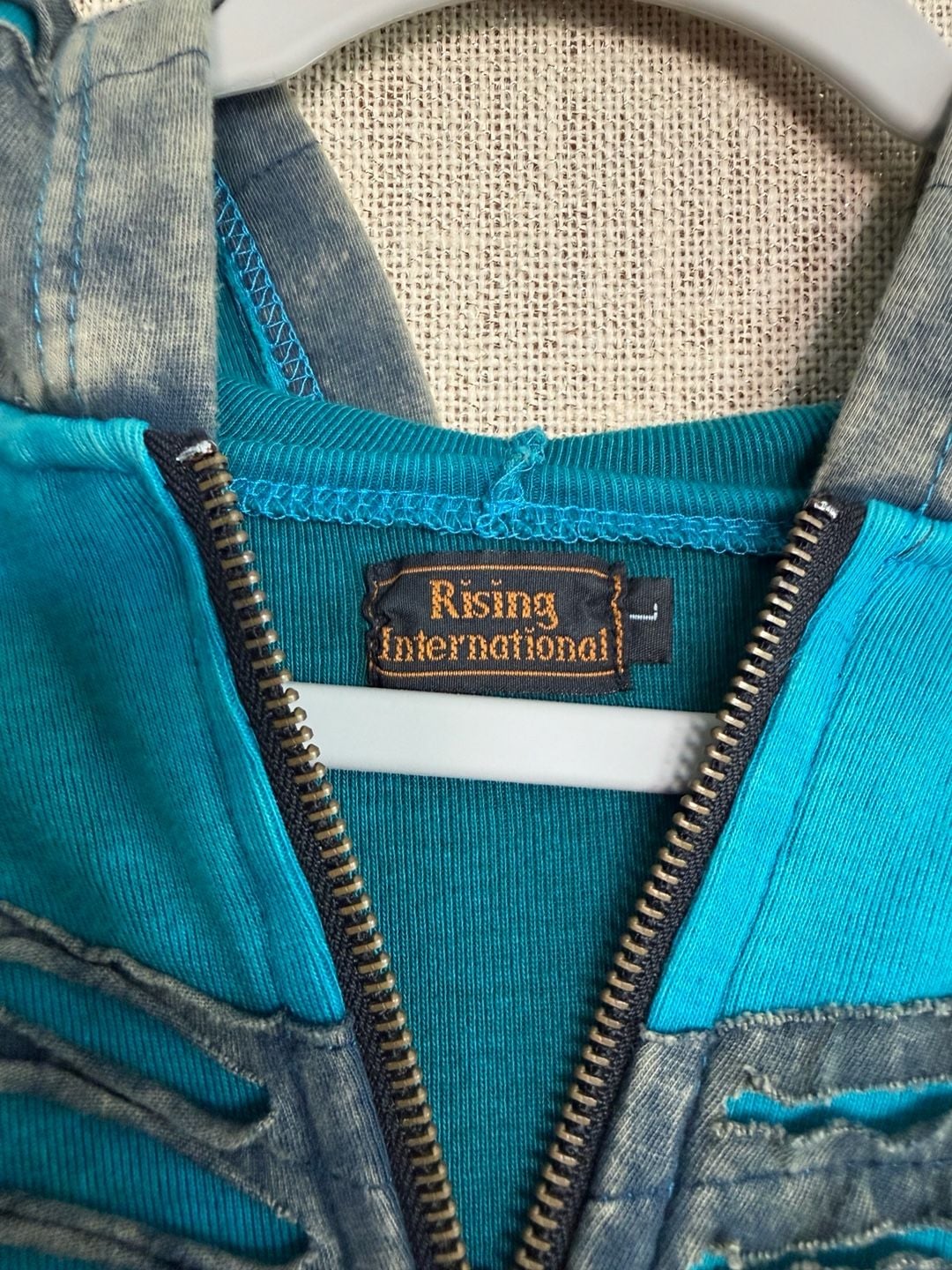 Rising International Patchwork Floral Zip Hoodie Size L Blue 3