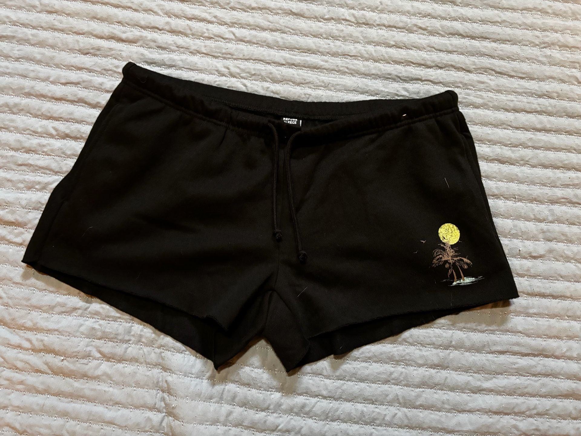 Refuge Fleece Miami Shorts Size XL Black Palm Tree Graphic 2