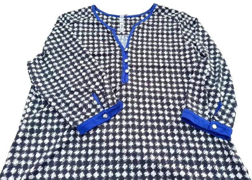 Ny Collection Petite Top Size Petite Black White Houndstooth Blouse 7