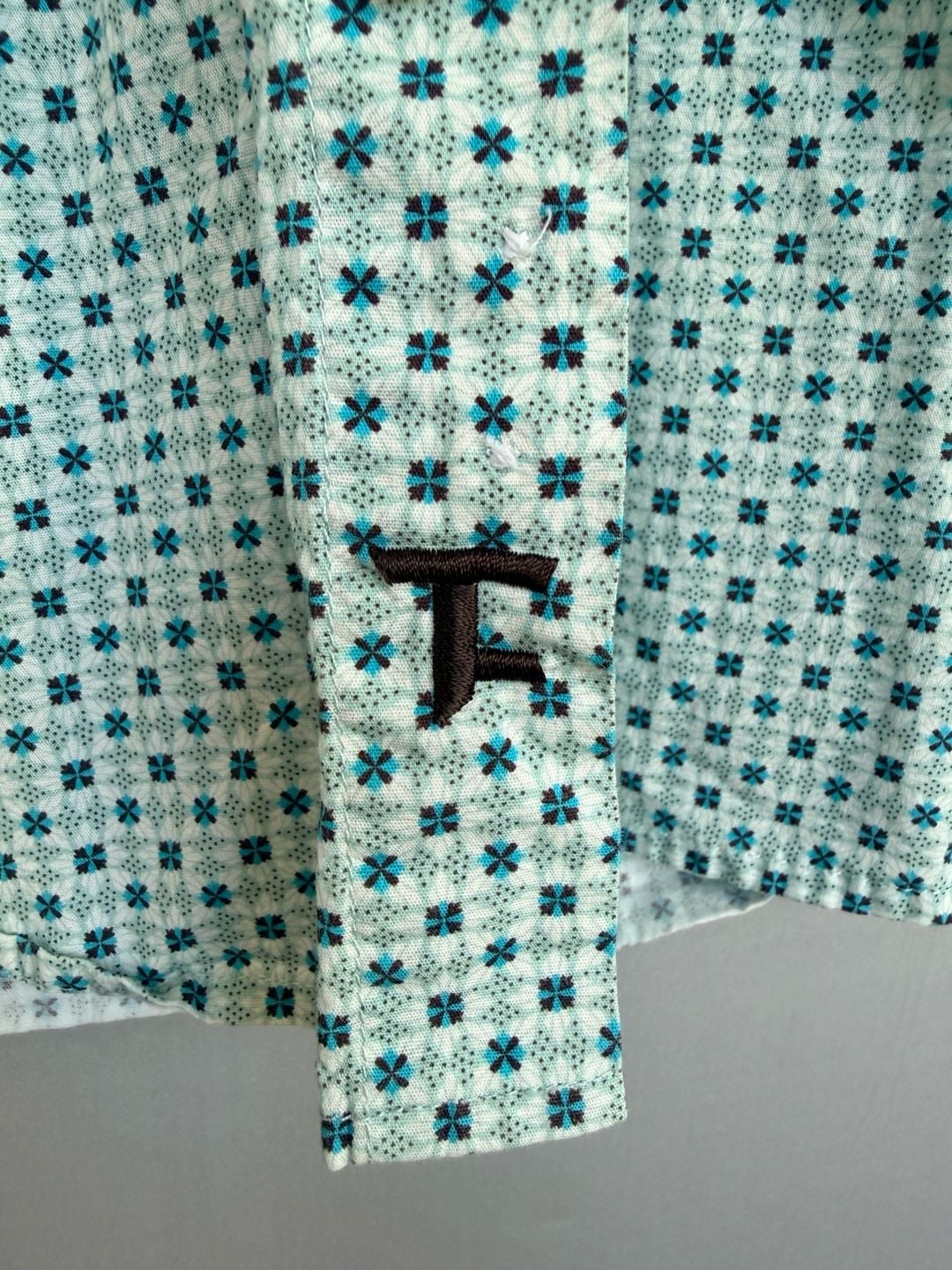 Panhandle Tuf Cooper Performance Button Down Shirt Size M Turquoise Geometric 3