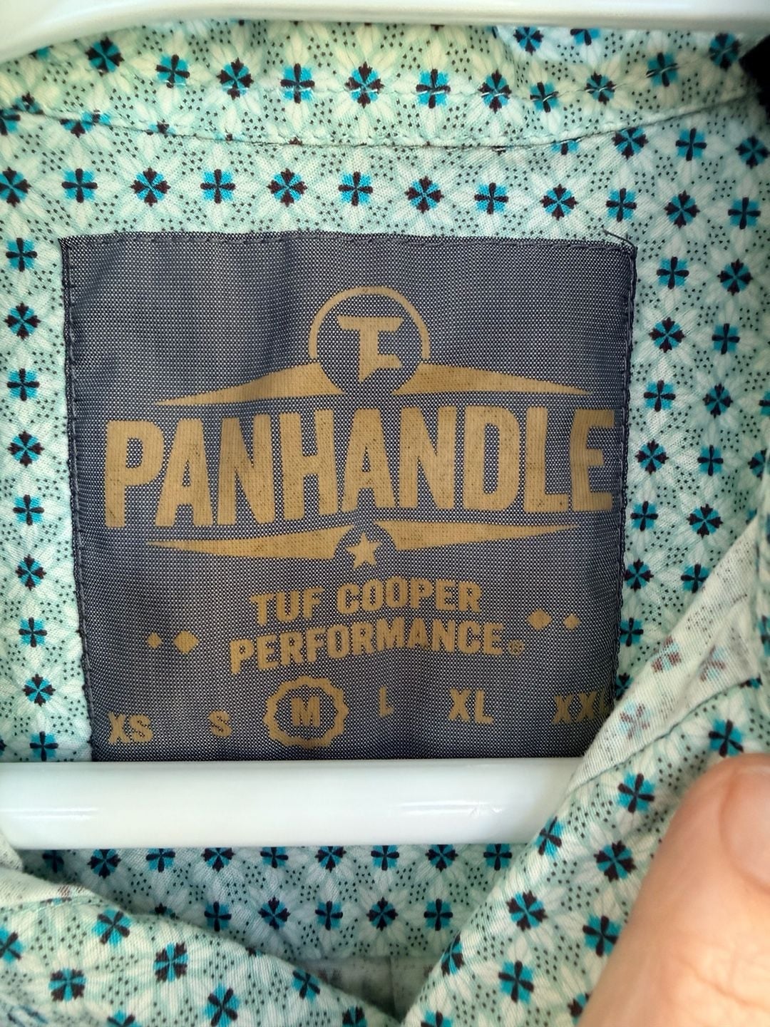 Panhandle Tuf Cooper Performance Button Down Shirt Size M Turquoise Geometric 4