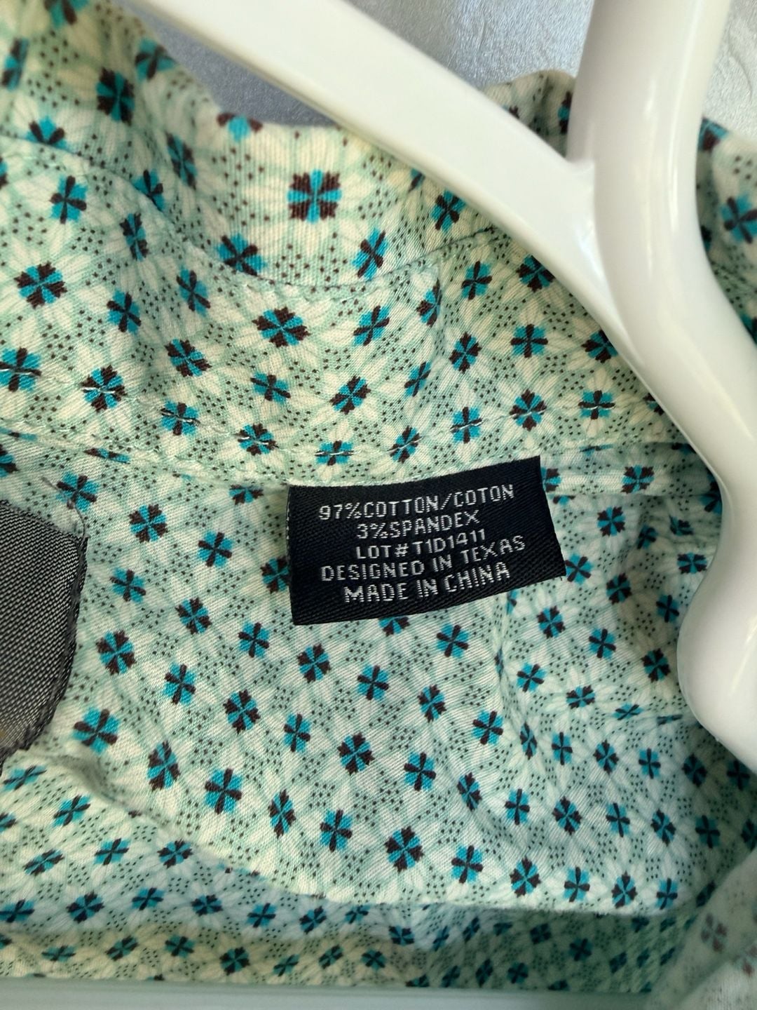 Panhandle Tuf Cooper Performance Button Down Shirt Size M Turquoise Geometric 5