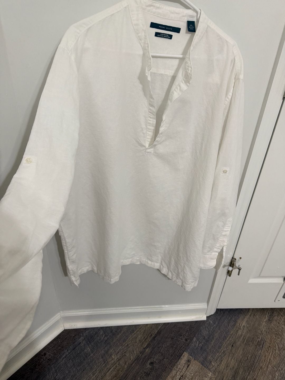 Perry Ellis Long Sleeve Linen Blend Shirt Size XXL White Pullover 2