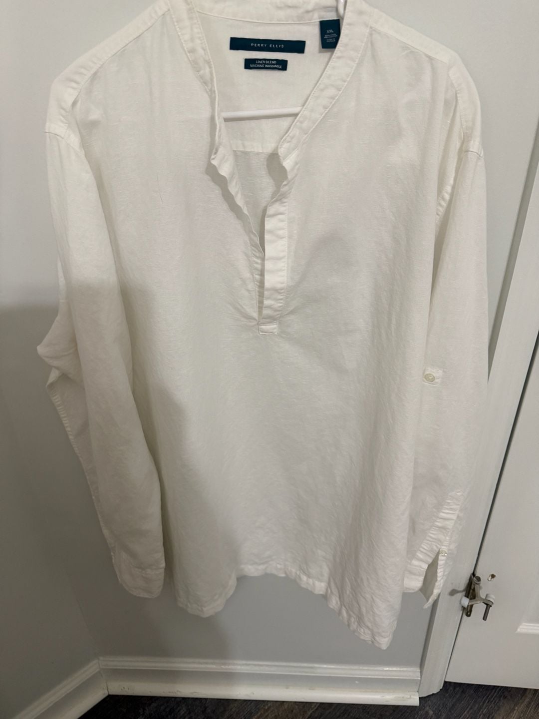 Perry Ellis Long Sleeve Linen Blend Shirt Size XXL White Pullover 3
