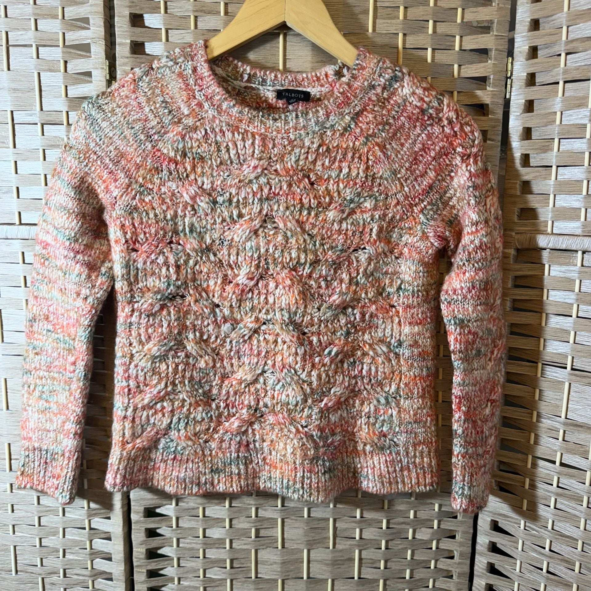 Talbots Cable Knit Sweater Peach Multicolor 2