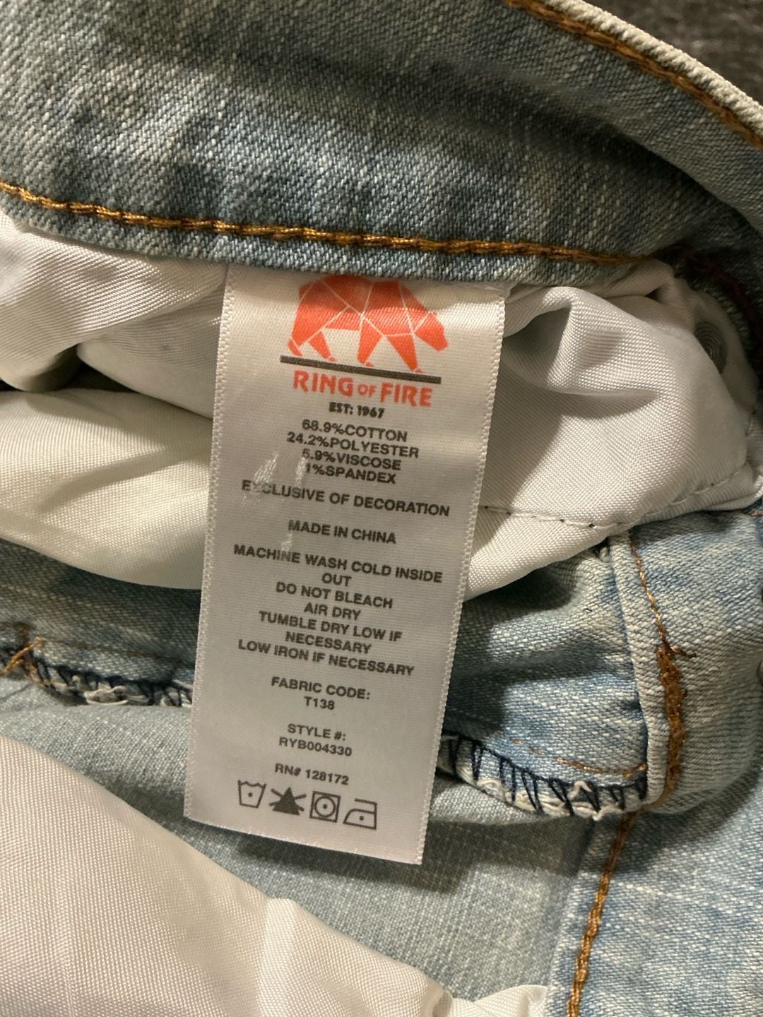 Ring of Fire Slim Distressed Light Wash Jeans Mens Size 31x30 Light Blue 5