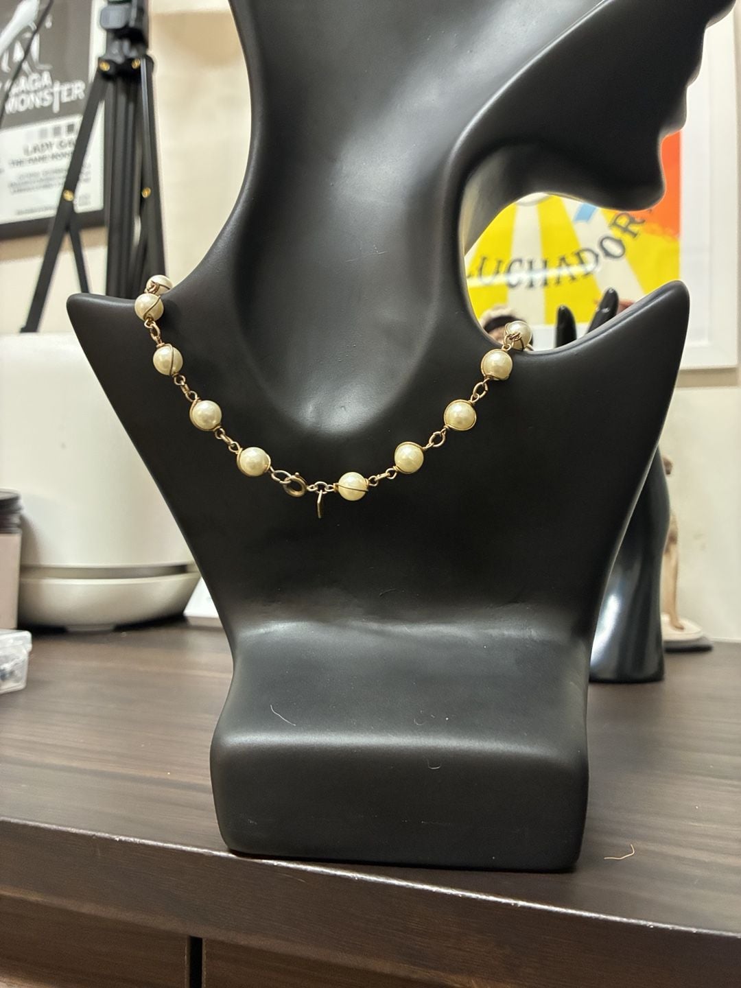 Sarah Coventry Faux Pearl Gold Tone Station Link Necklace 4