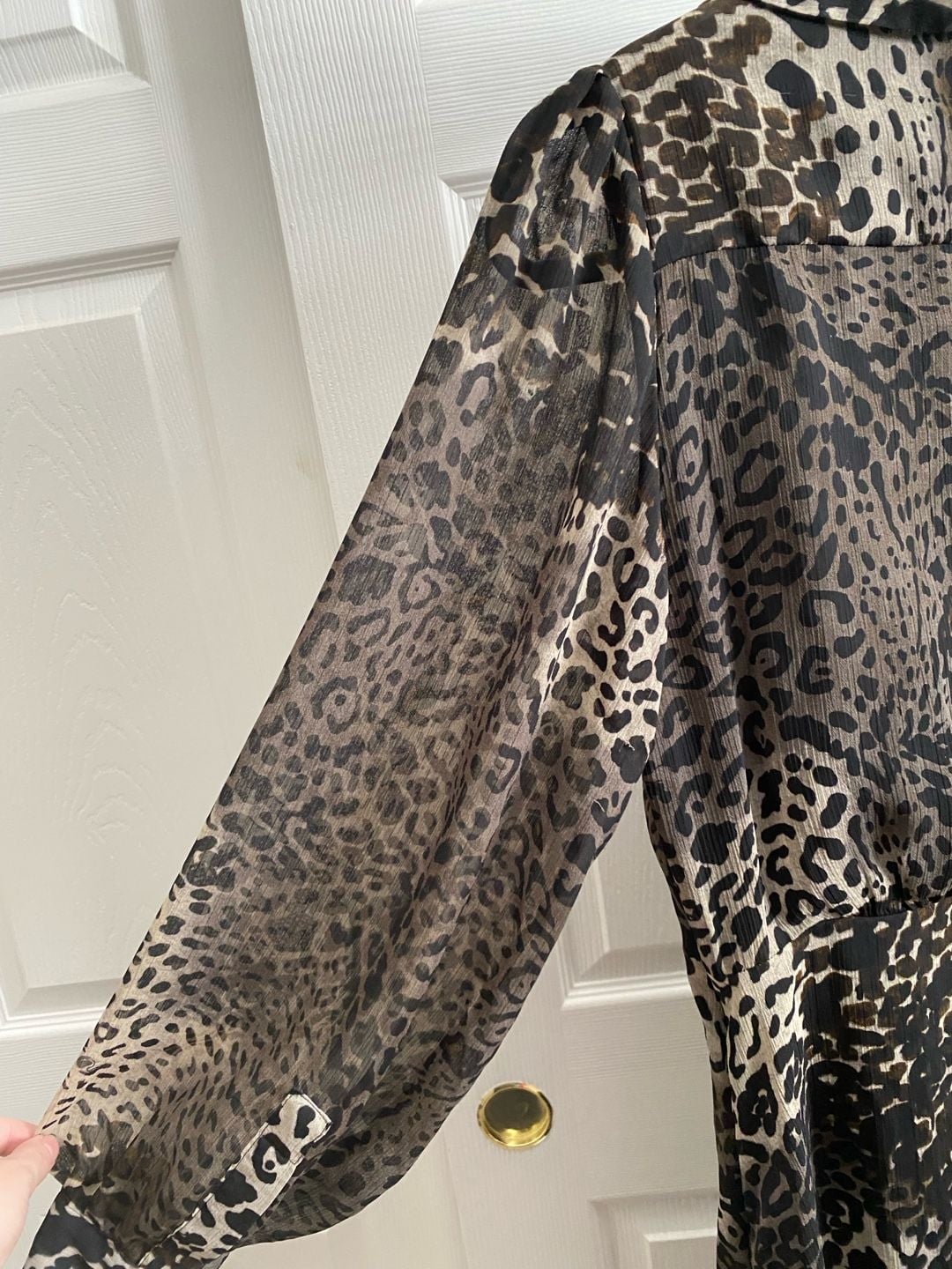 DKNY Animal Print Chiffon Midi Dress Size 12 Leopard Long Sleeve 10