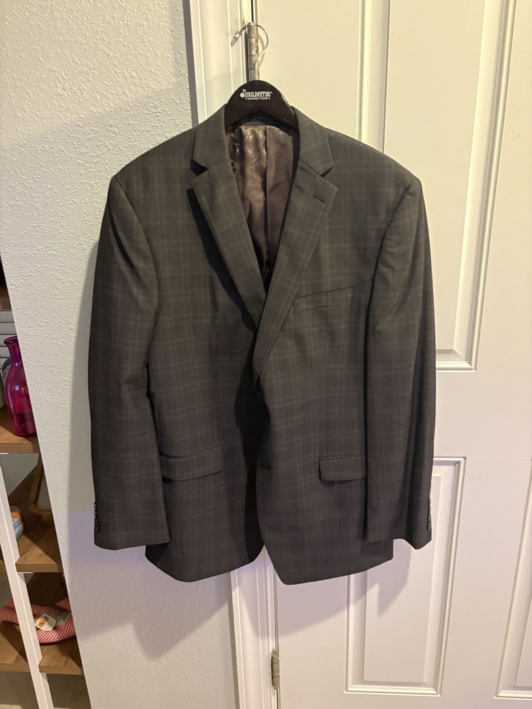 Calvin Klein Suit Jacket Blazer Size 40L (tag 44L) Gray Plaid 100% Wool 2