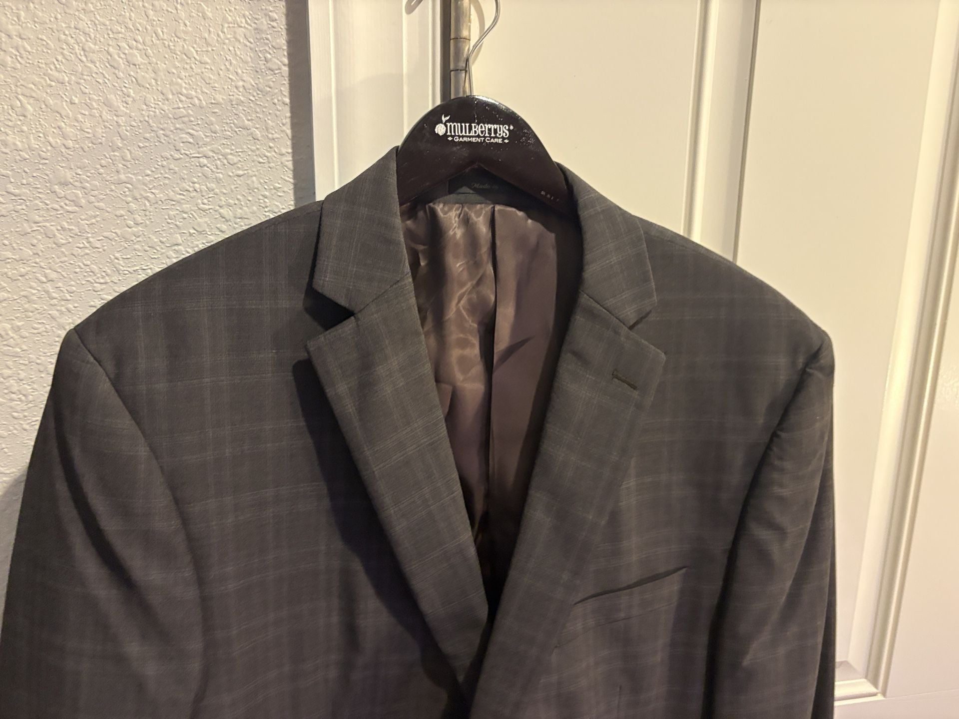 Calvin Klein Suit Jacket Blazer Size 40L (tag 44L) Gray Plaid 100% Wool 3