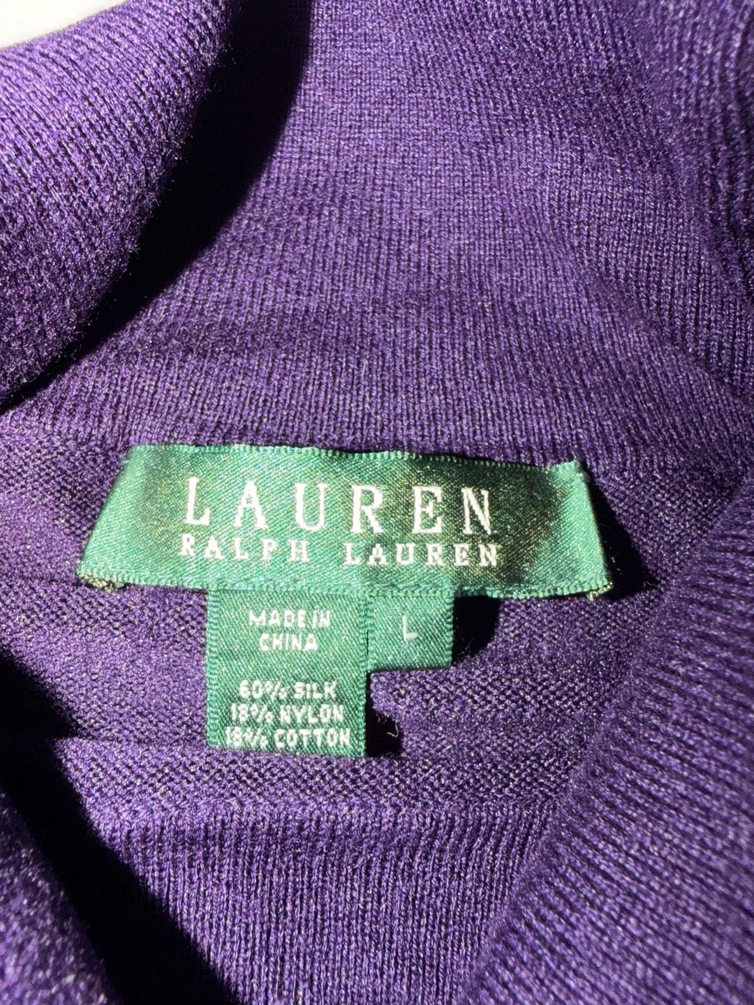 Lauren Ralph Lauren Turtleneck Sweater Size L Purple Silk Blend 6