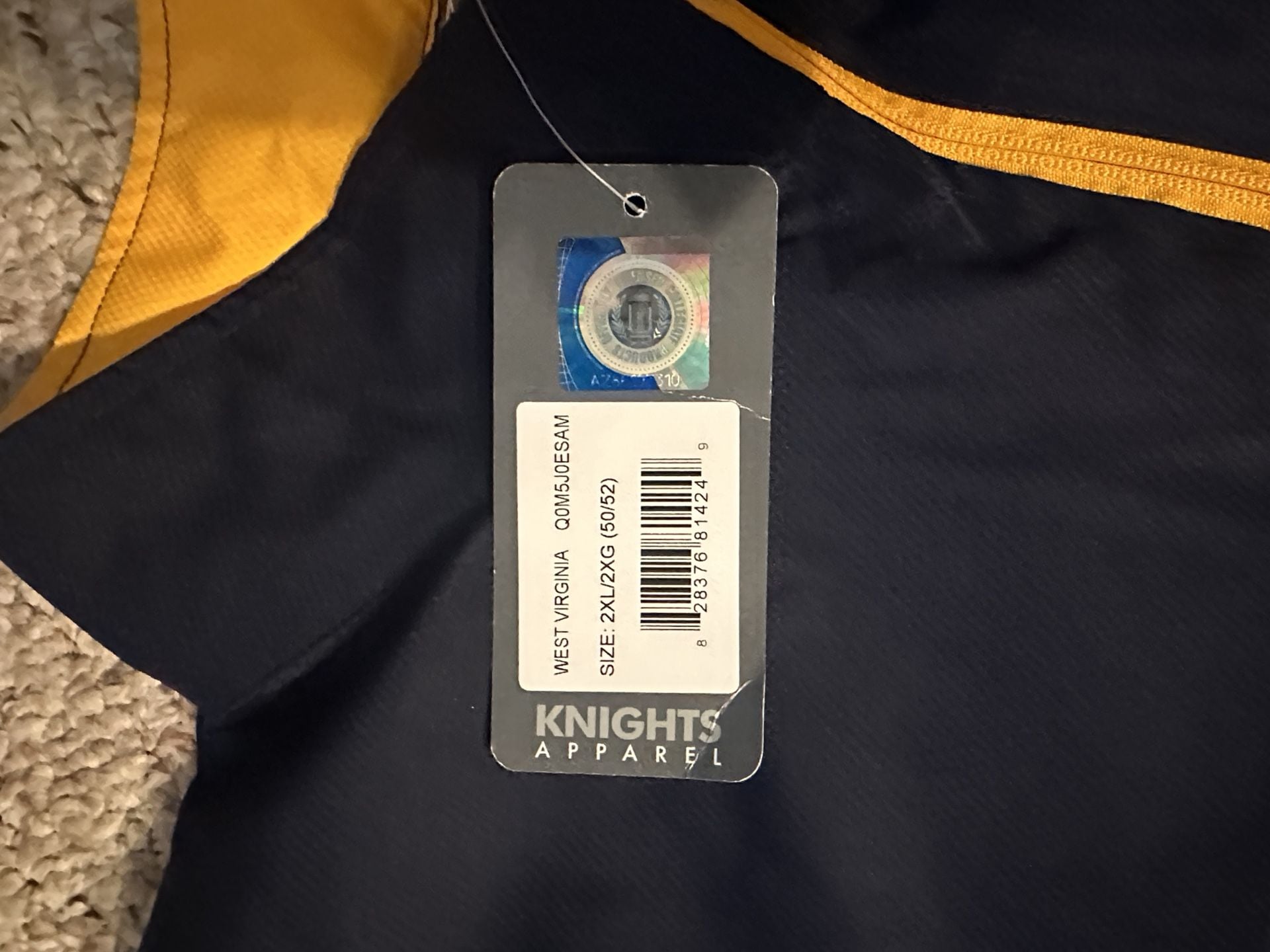 Knights Apparel West Virginia Jacket Size 2XL/2XG Navy Gold Windbreaker 5