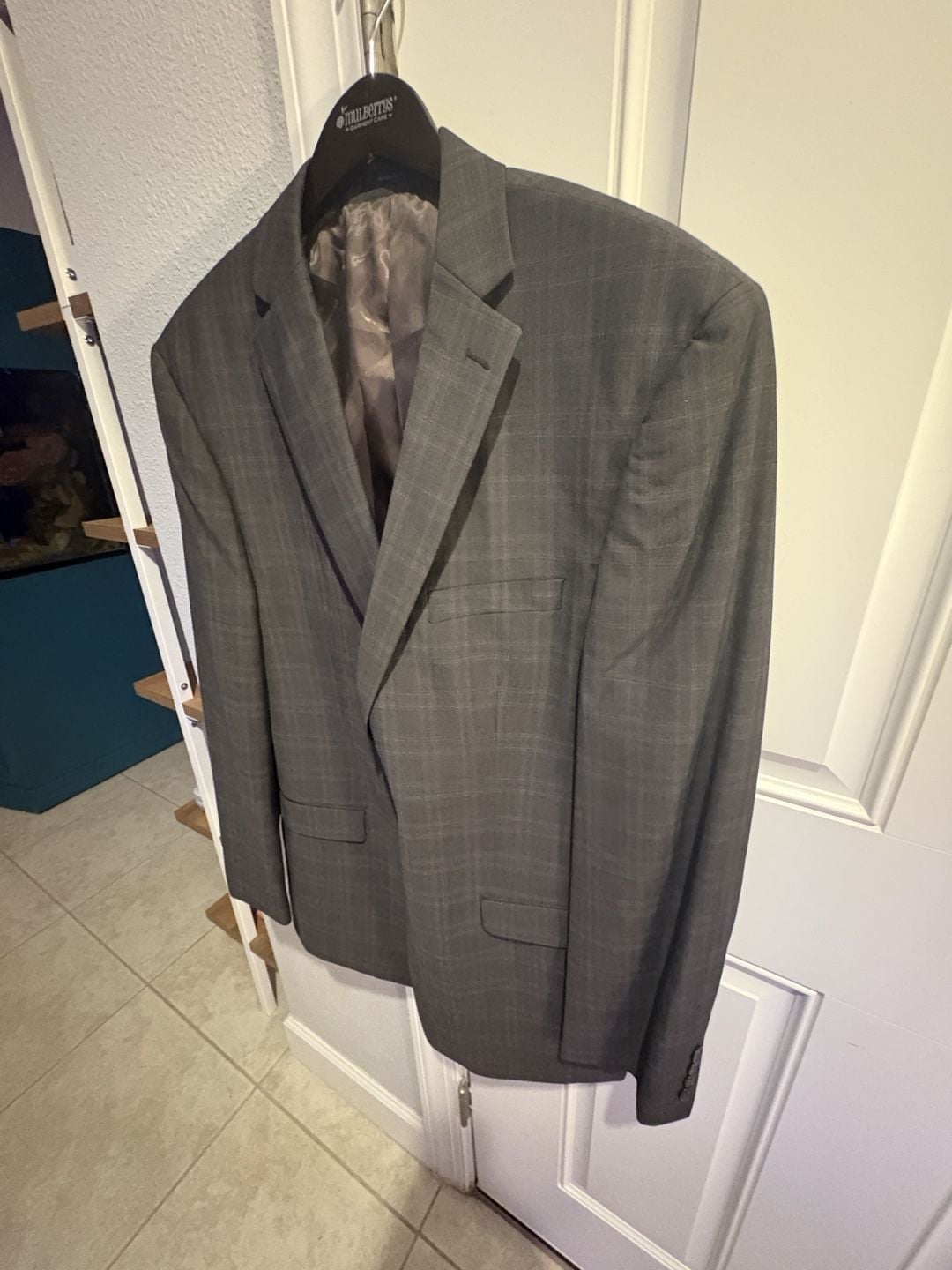 Calvin Klein Suit Jacket Blazer Size 40L (tag 44L) Gray Plaid 100% Wool 6